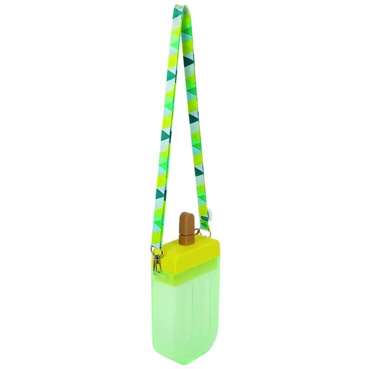 Funny 'Sip Happens' Holographic Water Bottle: Green & Yellow with Carry Strap