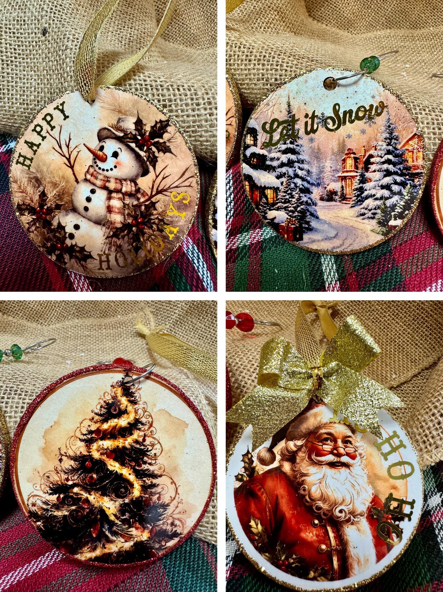 Vintage Christmas Ornament: Glitter Gold Foil Winter Wonderland Decor