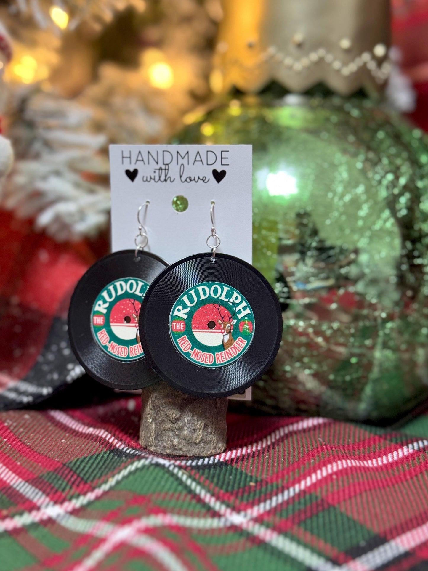 Handmade Vinyl Record Dangle Earrings - Classic Christmas Song Designs, Festive Holiday Jewelry