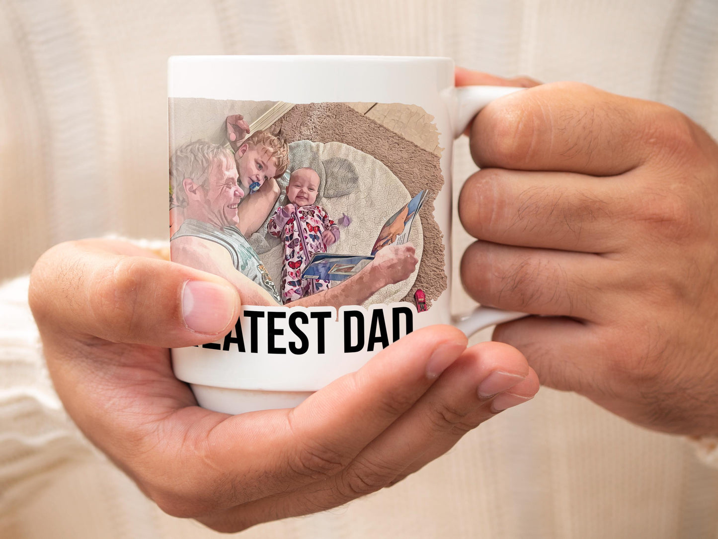 Personalized Dad Photo Mug: Custom Watercolor 'Greatest Dad' Gift
