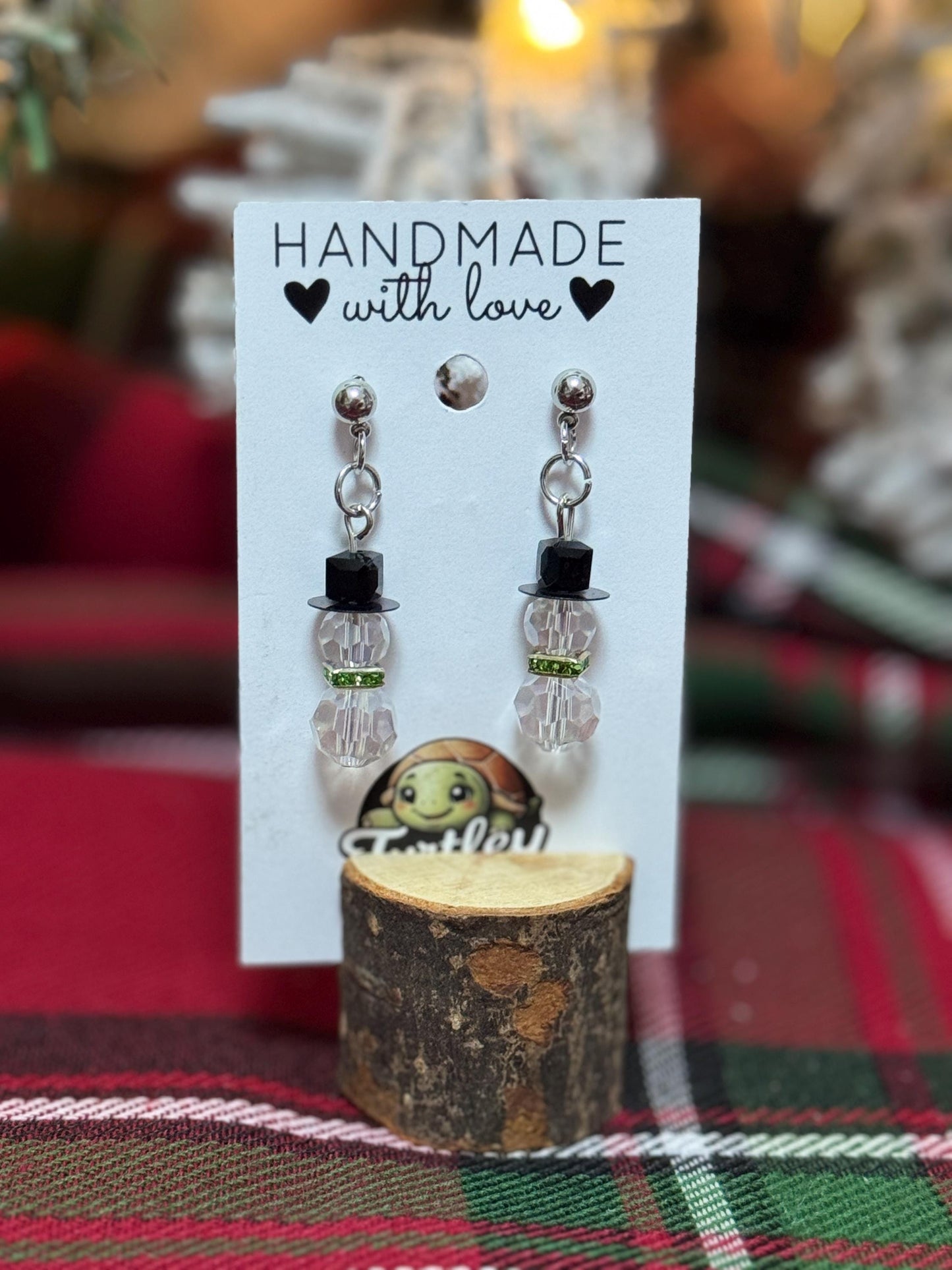 Snowman Gem Bead Earrings - Festive Dangle Earrings, Winter Holiday Jewelry