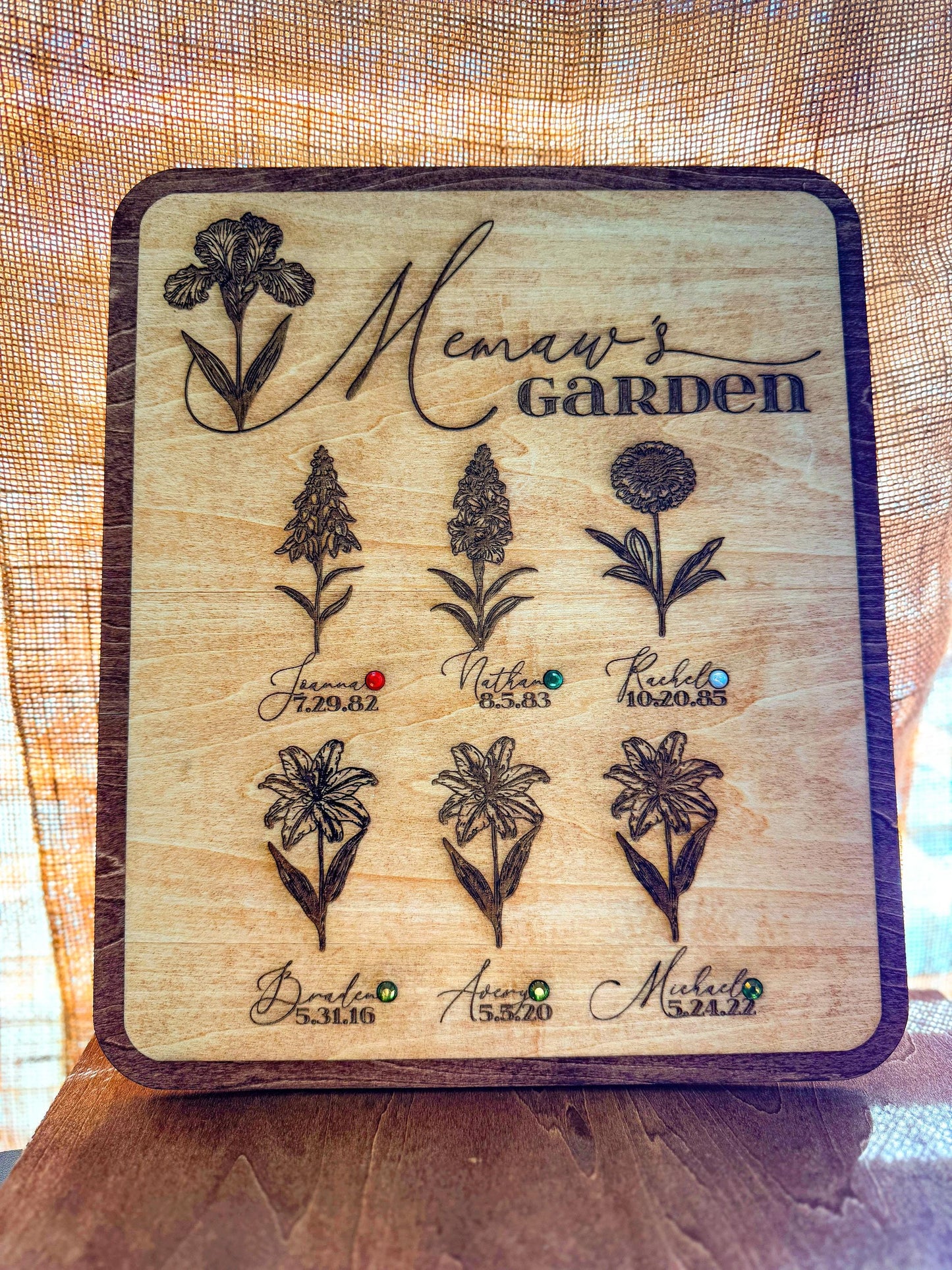 Personalized Memaw's Garden Wooden Sign: Custom Birth Flower Keepsake