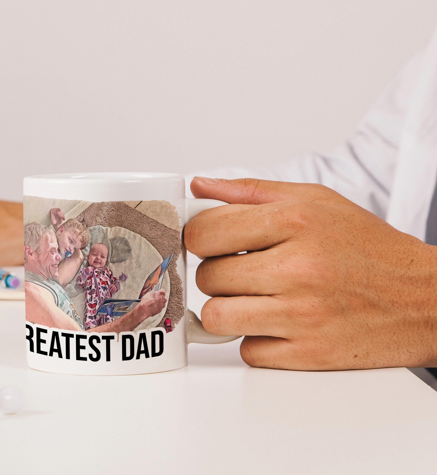 Personalized Dad Photo Mug: Custom Watercolor 'Greatest Dad' Gift