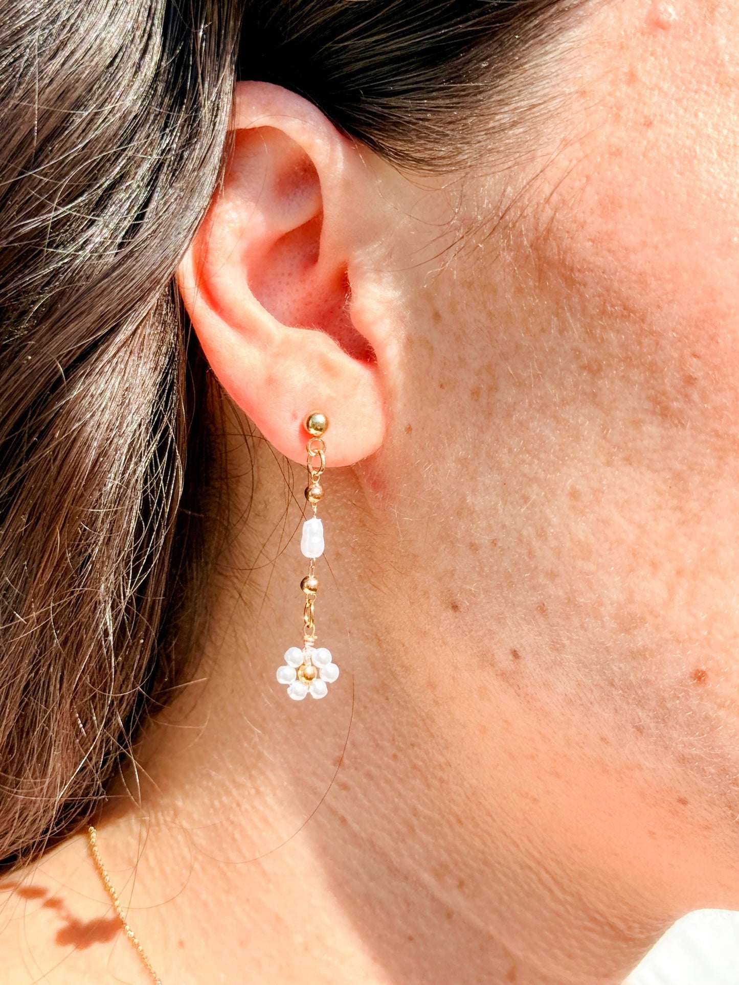 Bride Style Delicate Drop Floral Beaded Earrings – Handmade Pearl Dangle Beaded Jewelry
