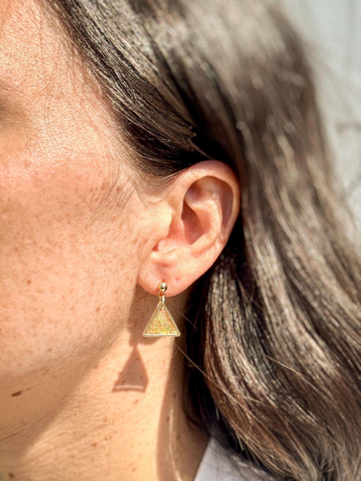 Glitter Triangle Earrings: Resin Confetti Dangle Earrings