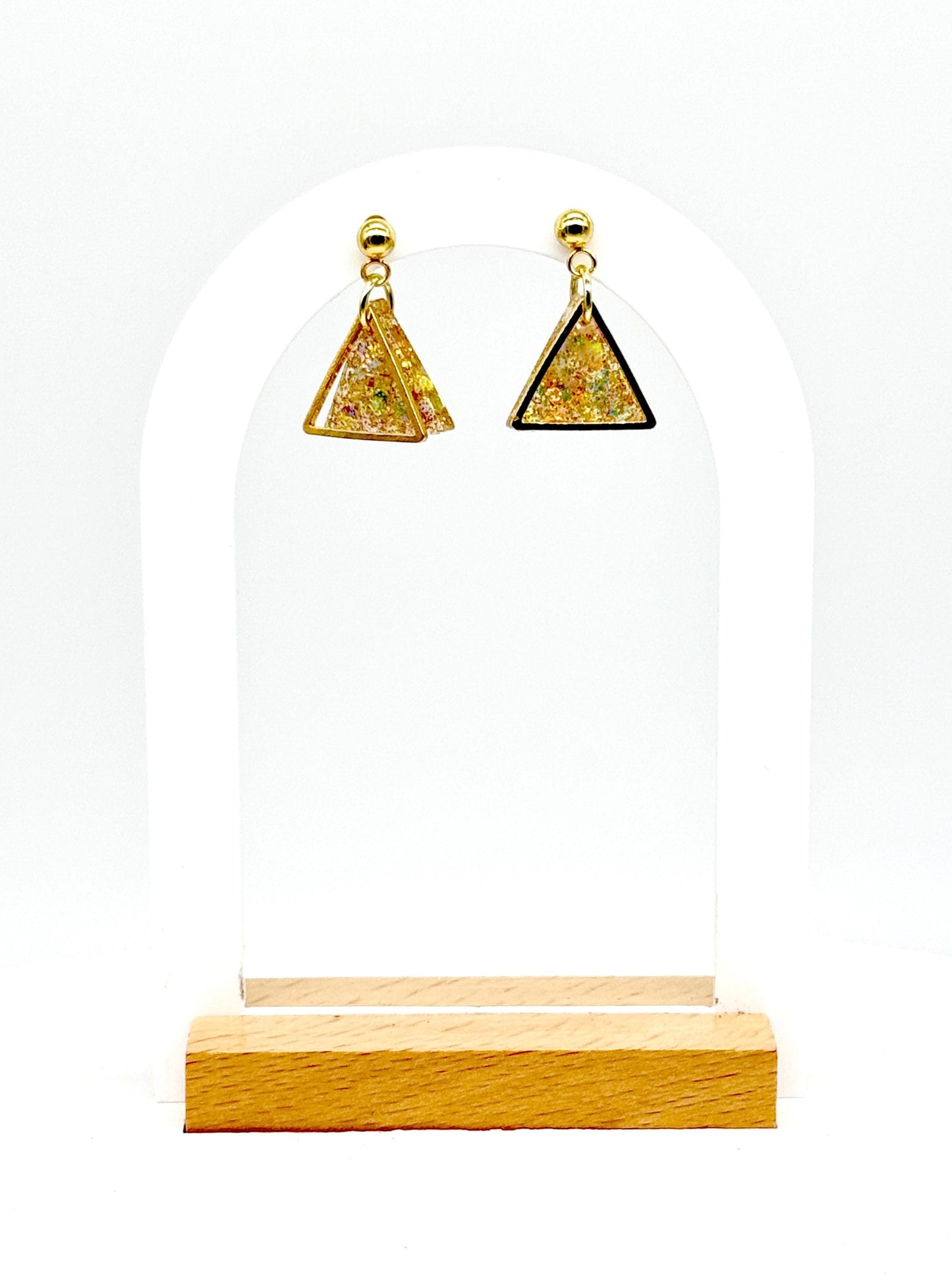 Glitter Triangle Earrings: Resin Confetti Dangle Earrings