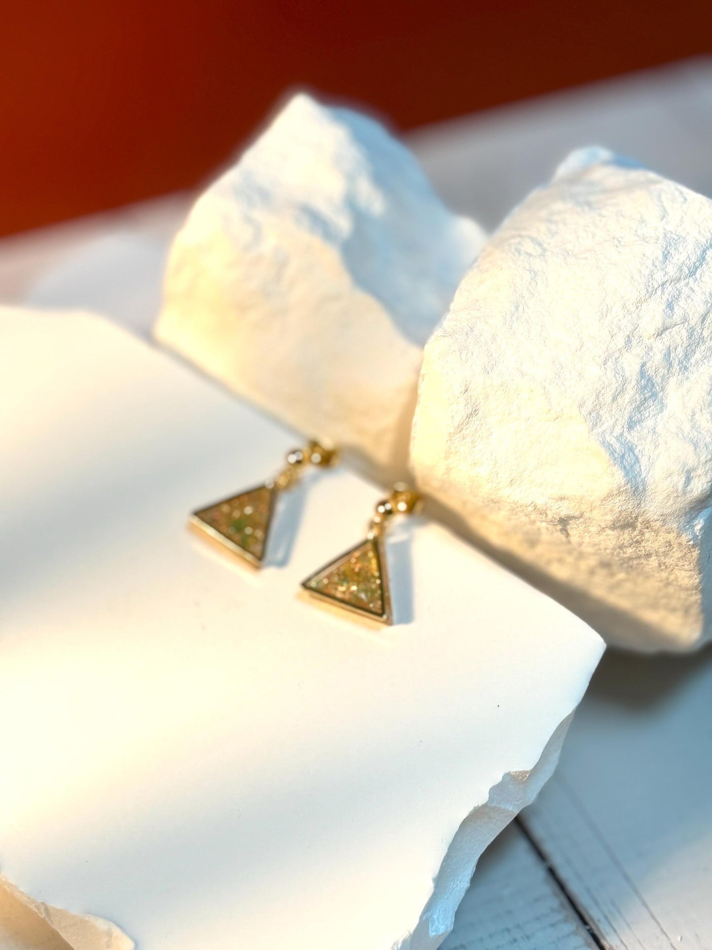 Glitter Triangle Earrings: Resin Confetti Dangle Earrings