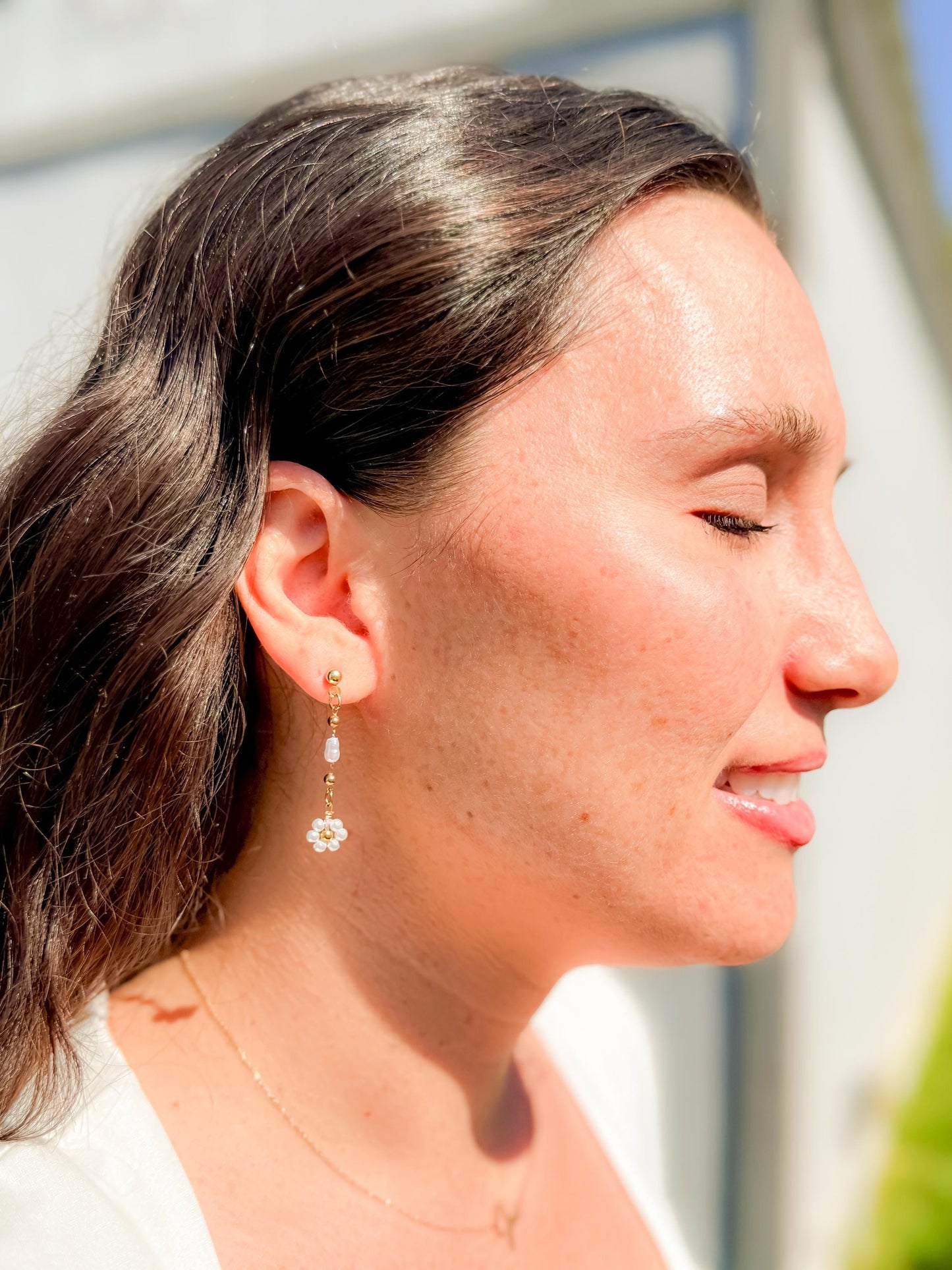 Bride Style Delicate Drop Floral Beaded Earrings – Handmade Pearl Dangle Beaded Jewelry