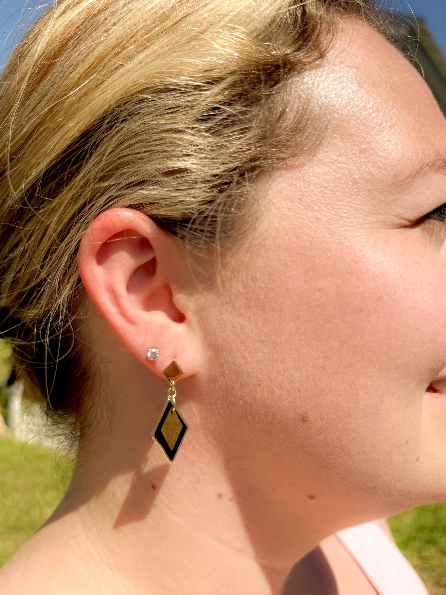 Handmade Black Resin & Gold Diamond Earrings – Modern Minimalist Style