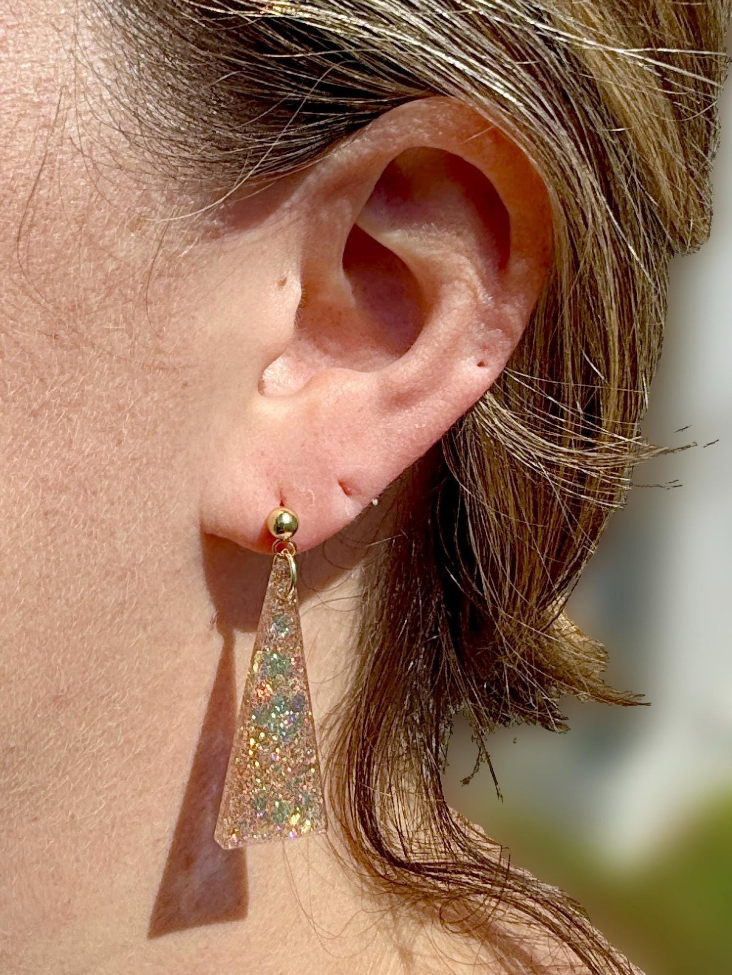 Trapezoid Glitter Resin Earrings: Multicolor Confetti Dangles