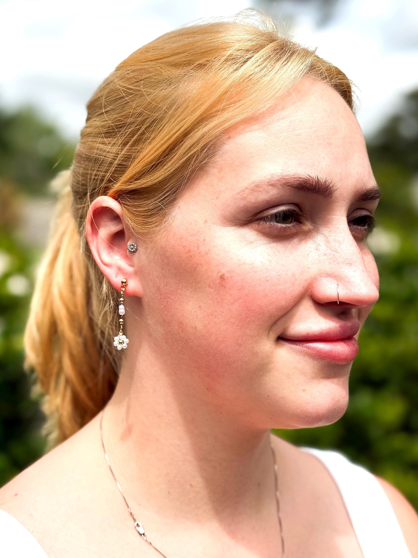 Bride Style Delicate Drop Floral Beaded Earrings – Handmade Pearl Dangle Beaded Jewelry