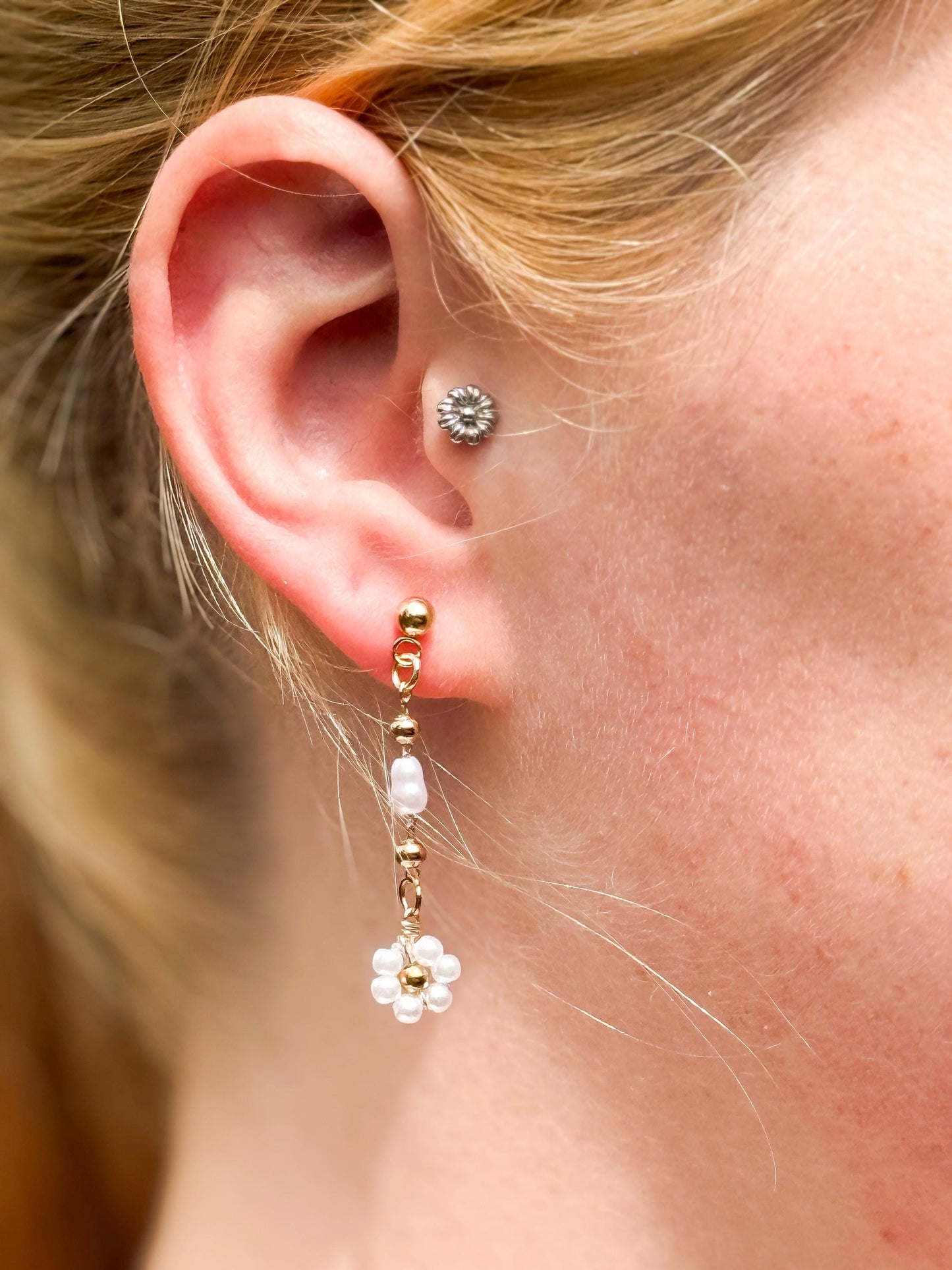 Bride Style Delicate Drop Floral Beaded Earrings – Handmade Pearl Dangle Beaded Jewelry