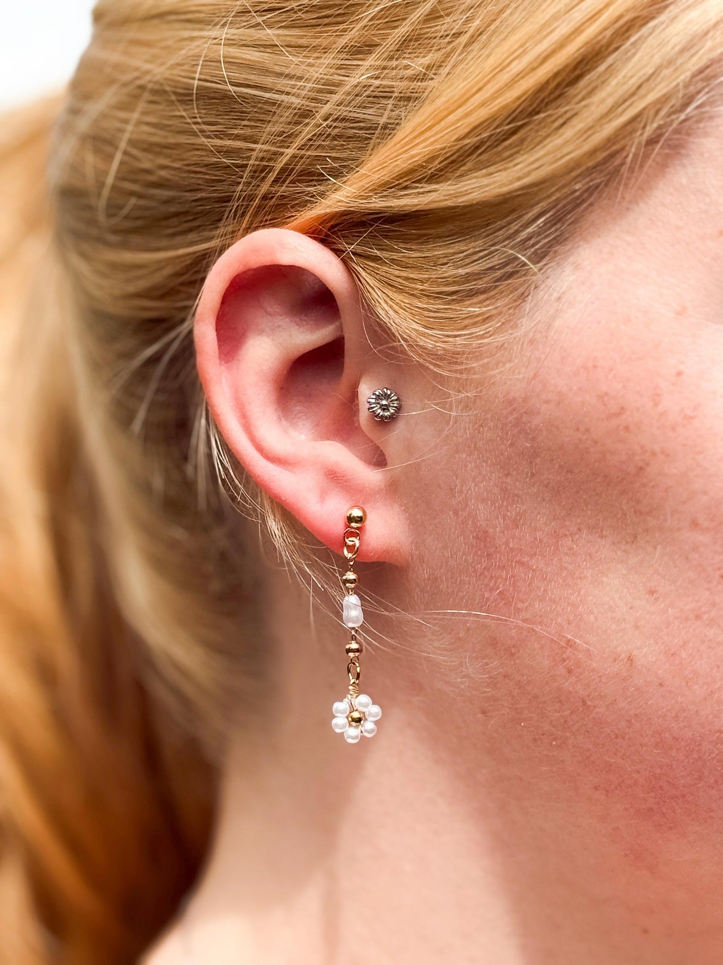 Bride Style Delicate Drop Floral Beaded Earrings – Handmade Pearl Dangle Beaded Jewelry