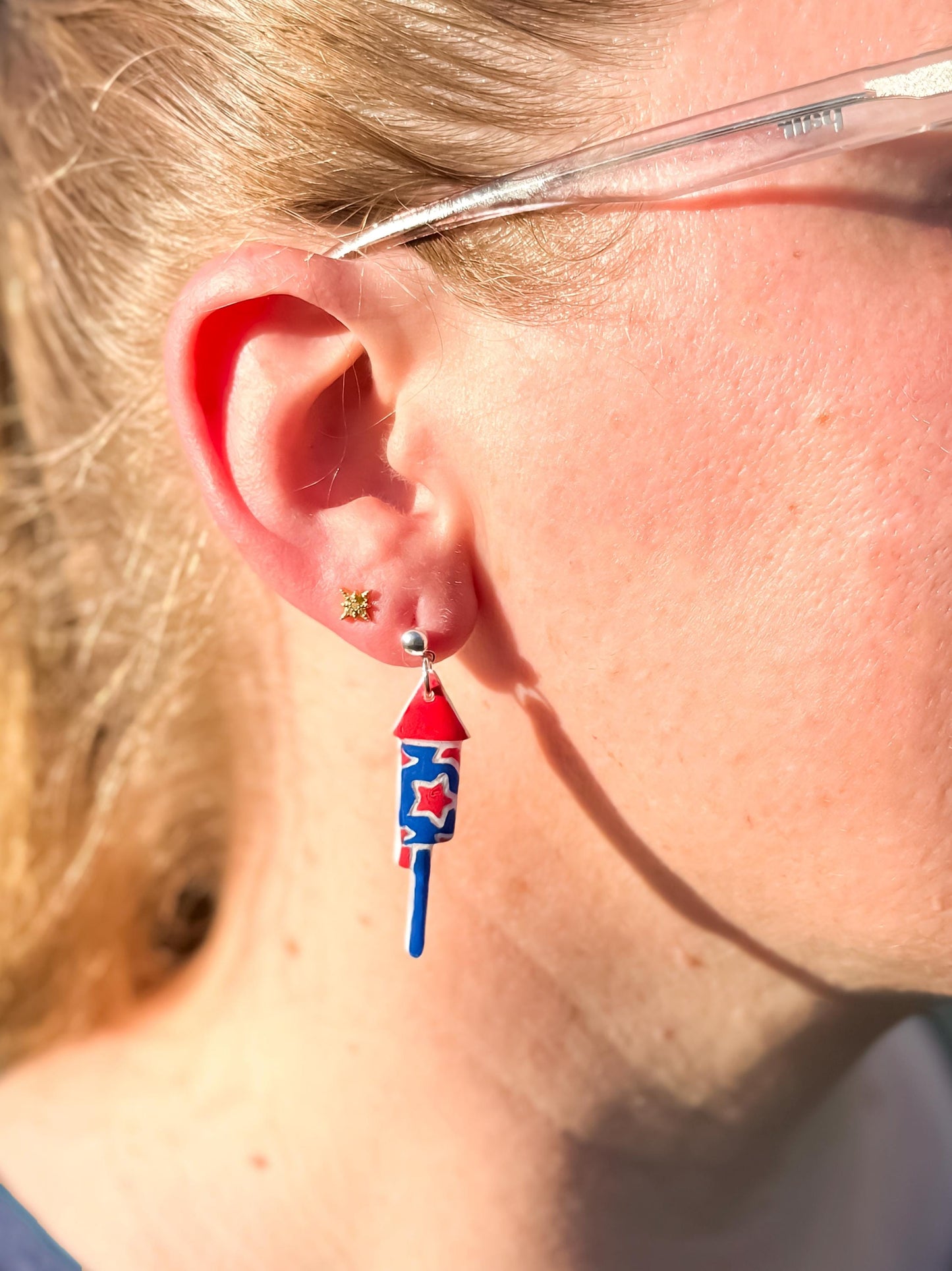 Firework Rocket Earrings: Hand-Painted Patriotic Dangle - Gift Boxed