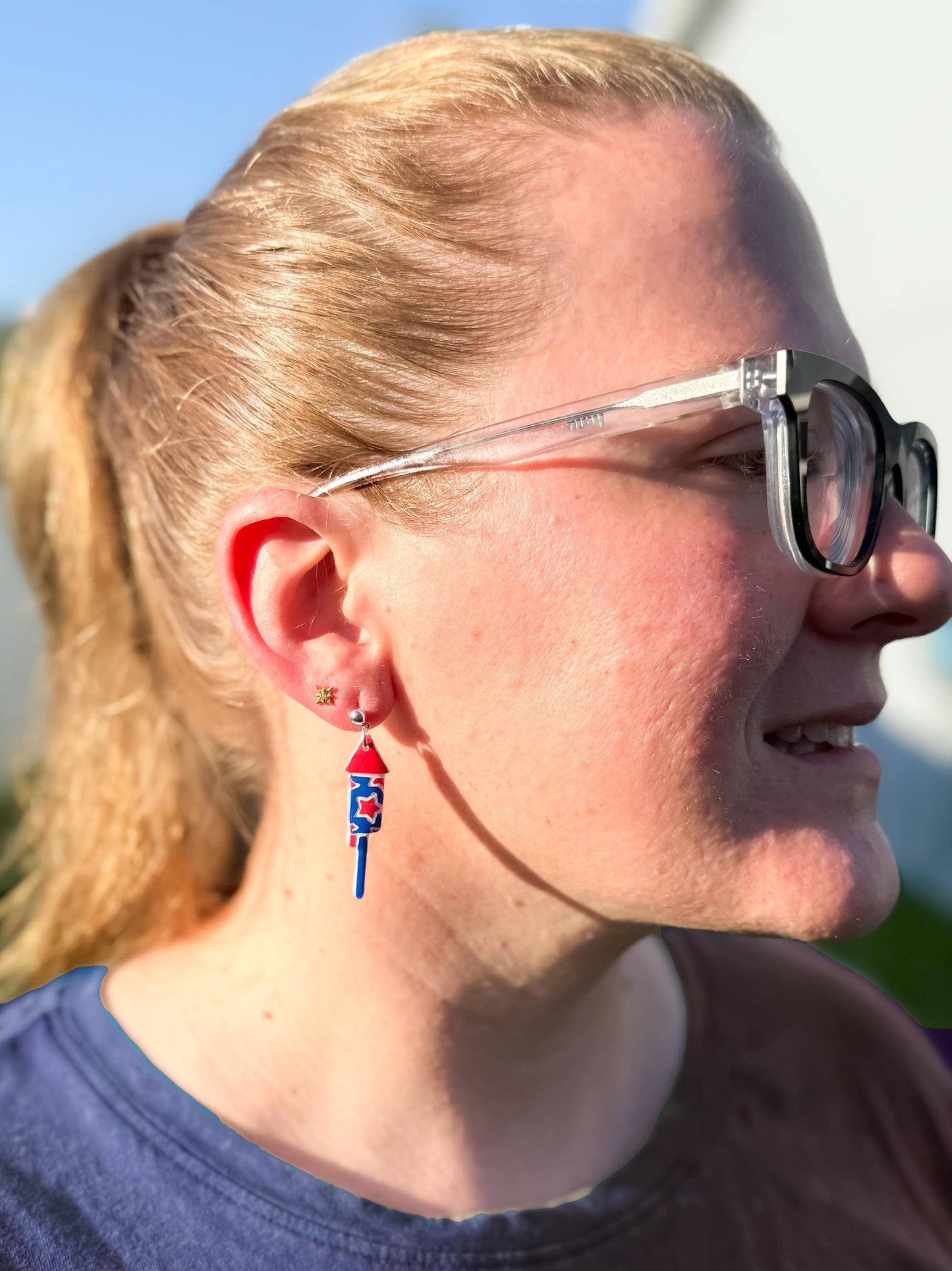 Firework Rocket Earrings: Hand-Painted Patriotic Dangle - Gift Boxed