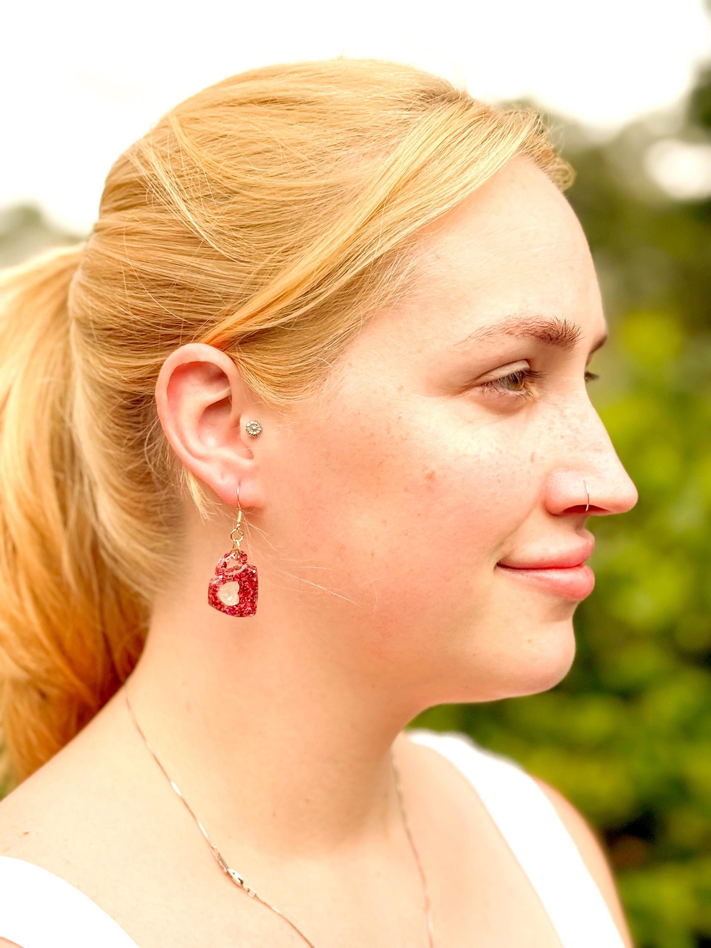 Coffee Mug Earrings, Pink Resin Earrings | Glitter Cup Dangle • Handmade Barista-Lover Gift