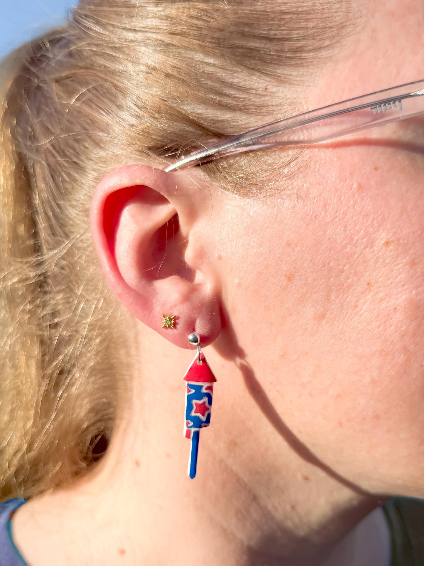 Firework Rocket Earrings: Hand-Painted Patriotic Dangle - Gift Boxed