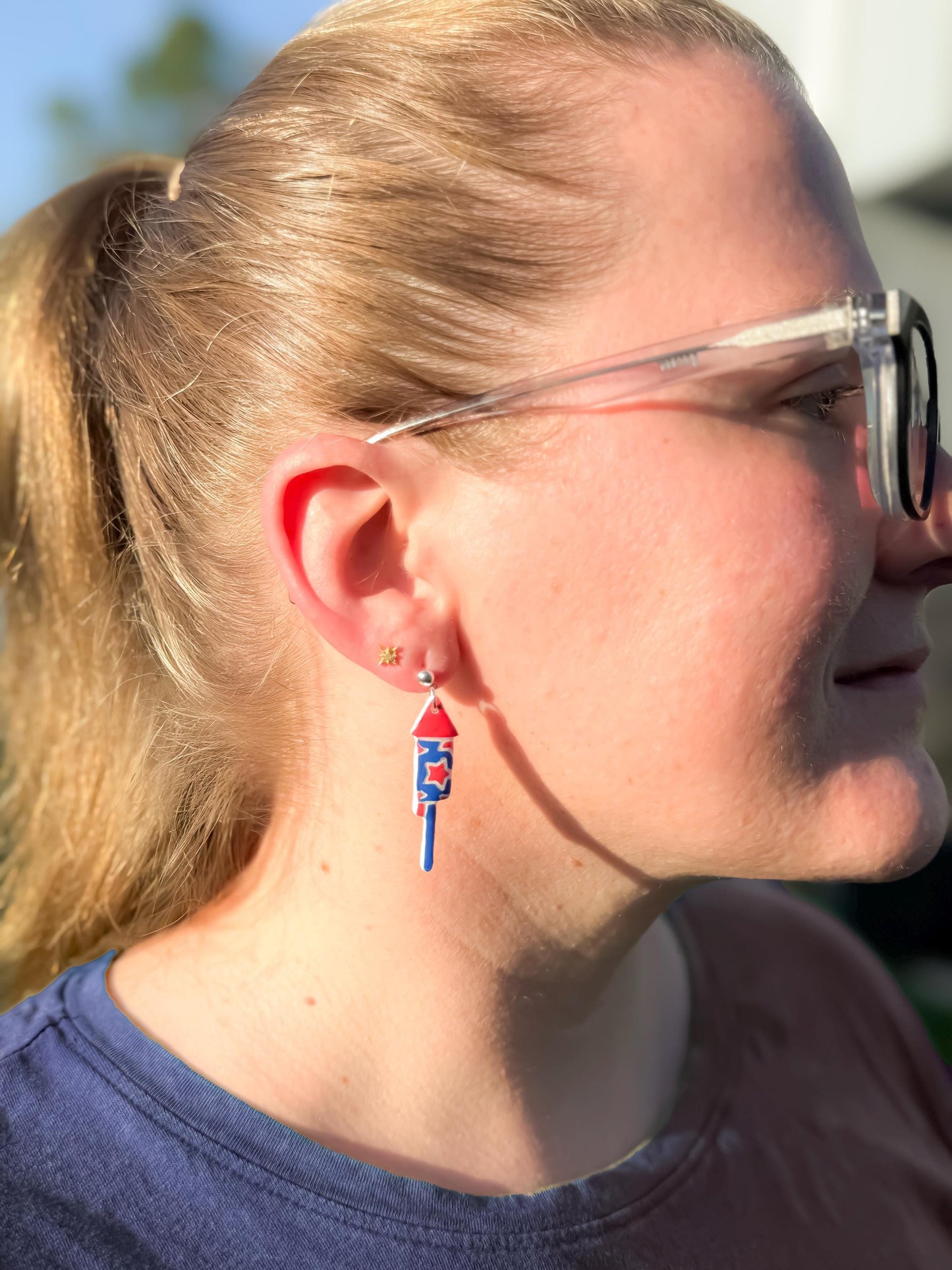 Firework Rocket Earrings: Hand-Painted Patriotic Dangle - Gift Boxed
