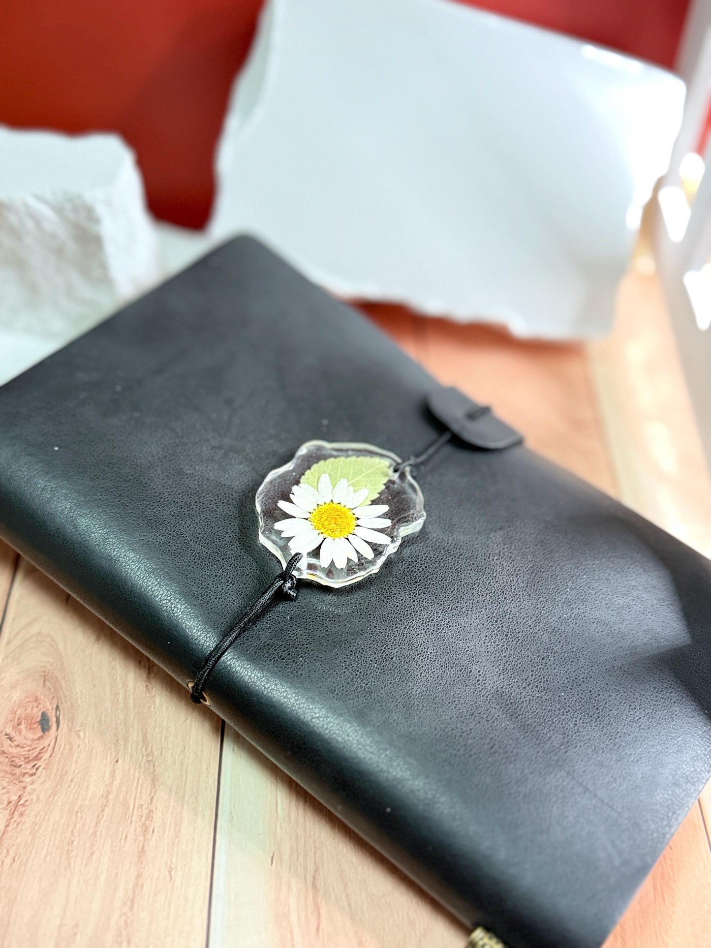 Birth Flower Charm, Journal Charm | Real Pressed-Flower Resin • Optional Adjustable Leather Tie