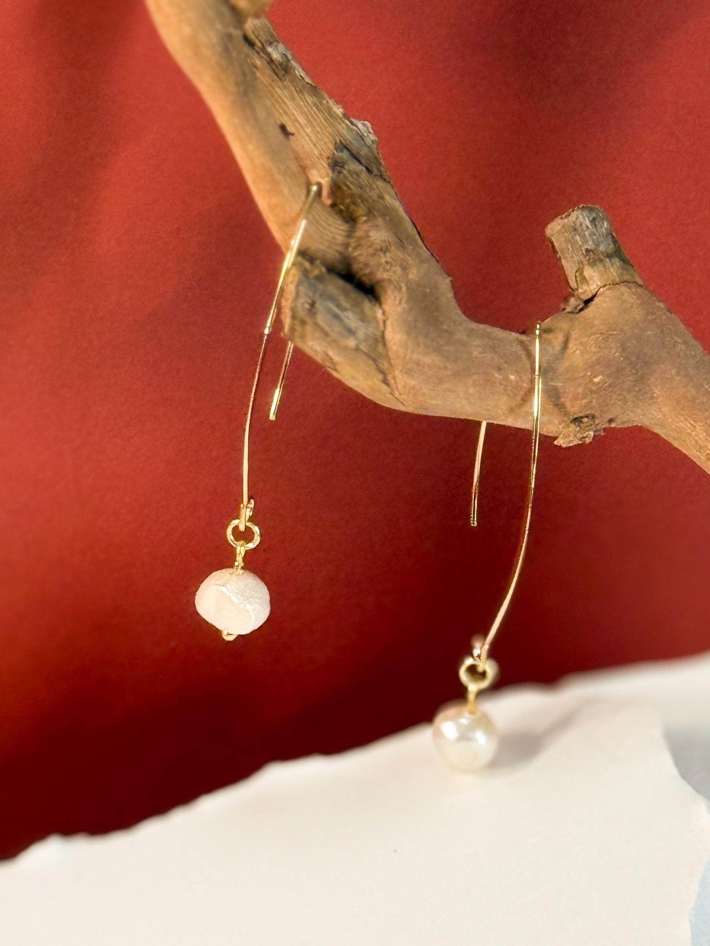 Baroque Pearl Drop Earrings: Gold-Plated Marquise, Elegant Bridal Jewelry