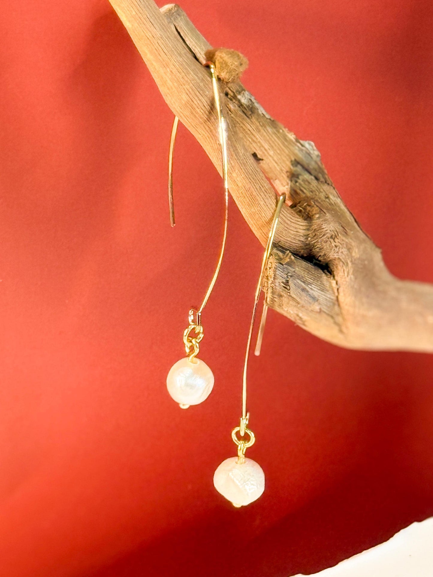Baroque Pearl Drop Earrings: Gold-Plated Marquise, Elegant Bridal Jewelry
