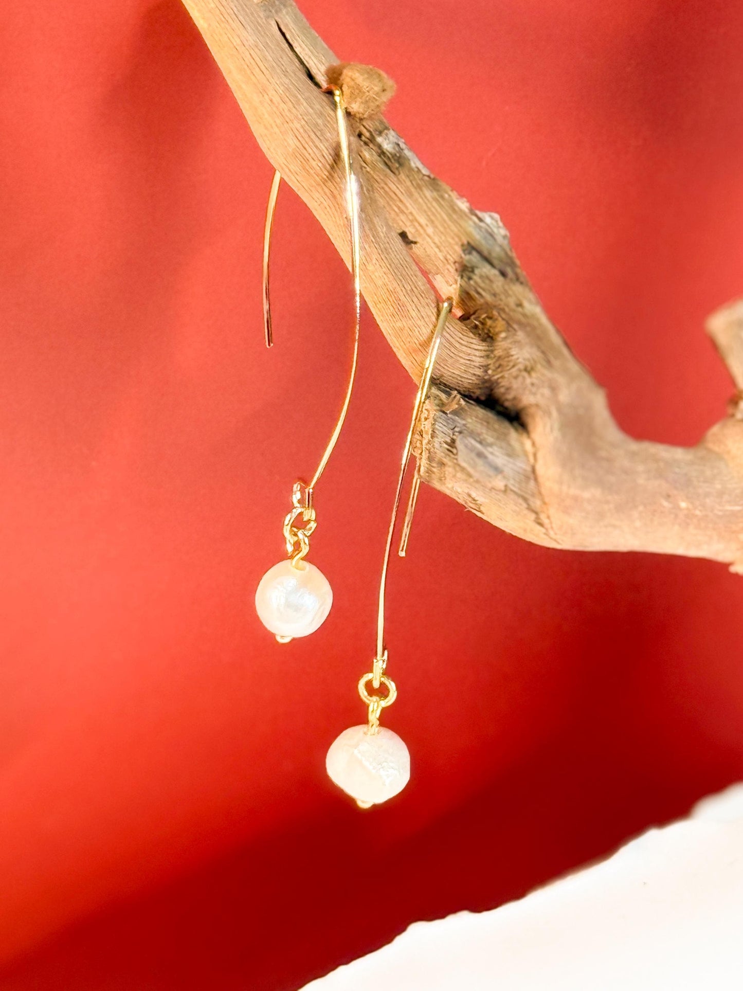 Baroque Pearl Drop Earrings: Gold-Plated Marquise, Elegant Bridal Jewelry