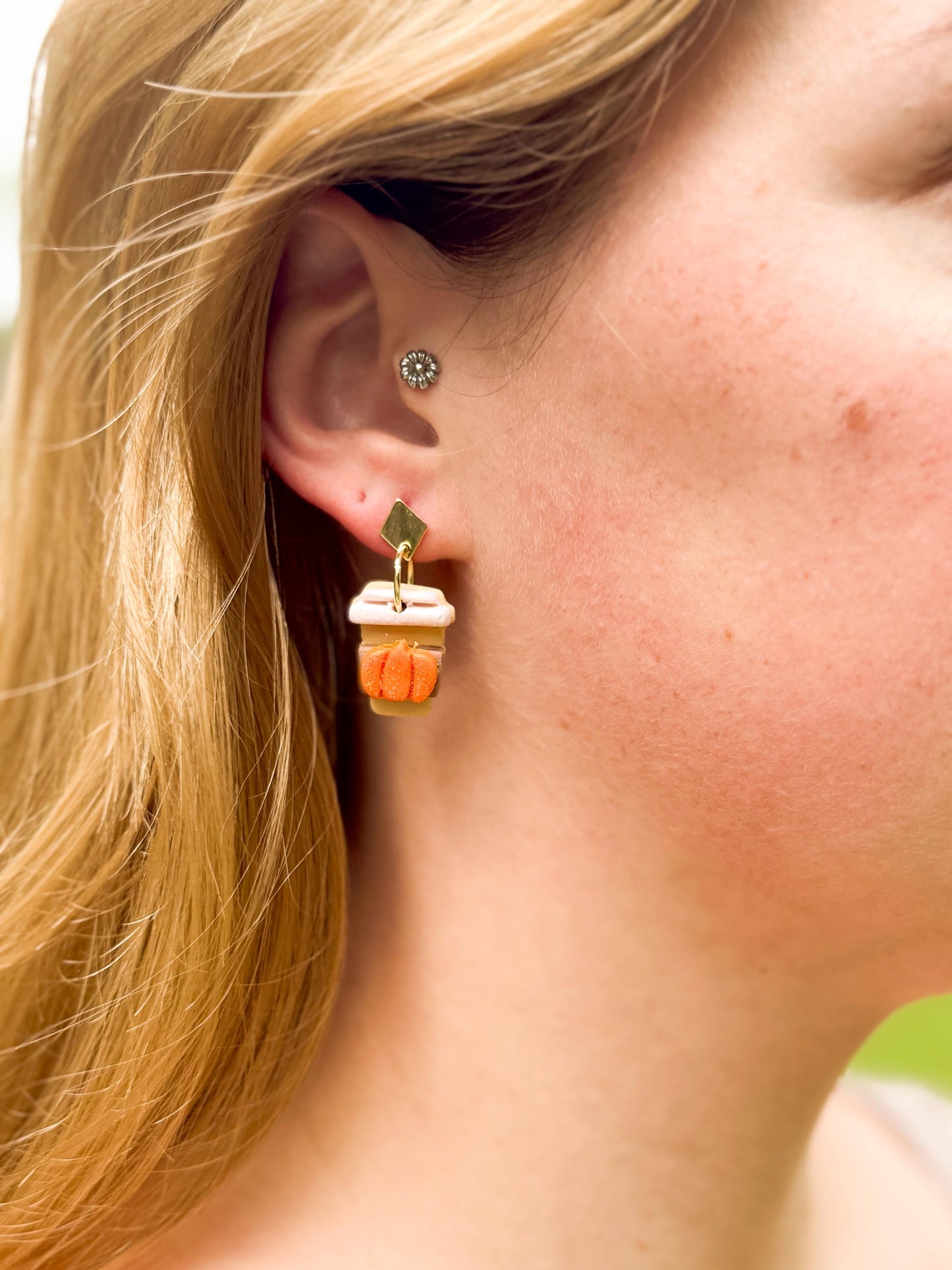 Pumpkin Spice Latte Earrings – Polymer Clay Coffee Dangles, Fall Glitter, Mismatched
