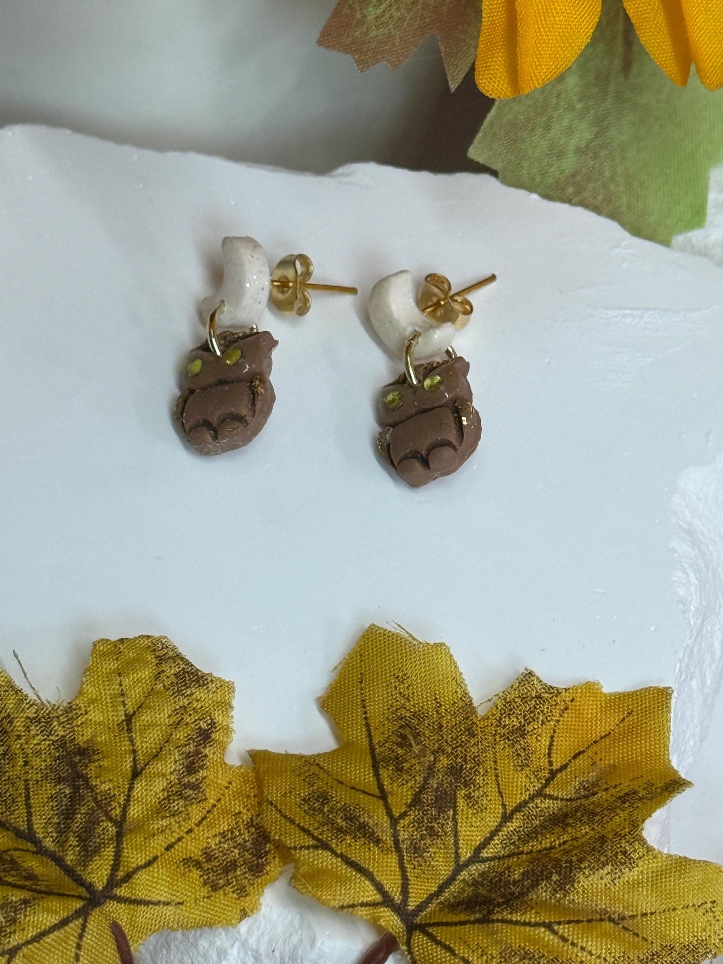Polymer Clay Owl & Moon Earrings: Glitter Dangles, Gem Eyes