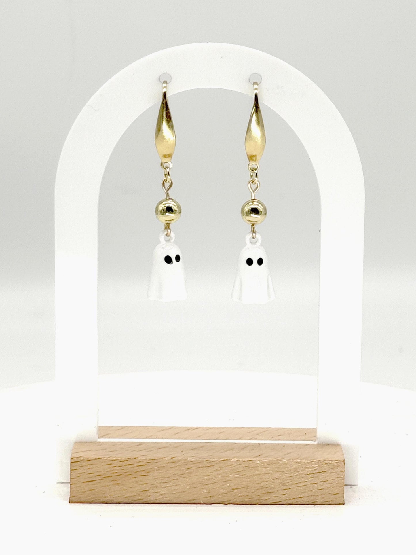 Ghost Dangle Earrings with Gold Accents | Spooky-Cute Halloween Jewelry