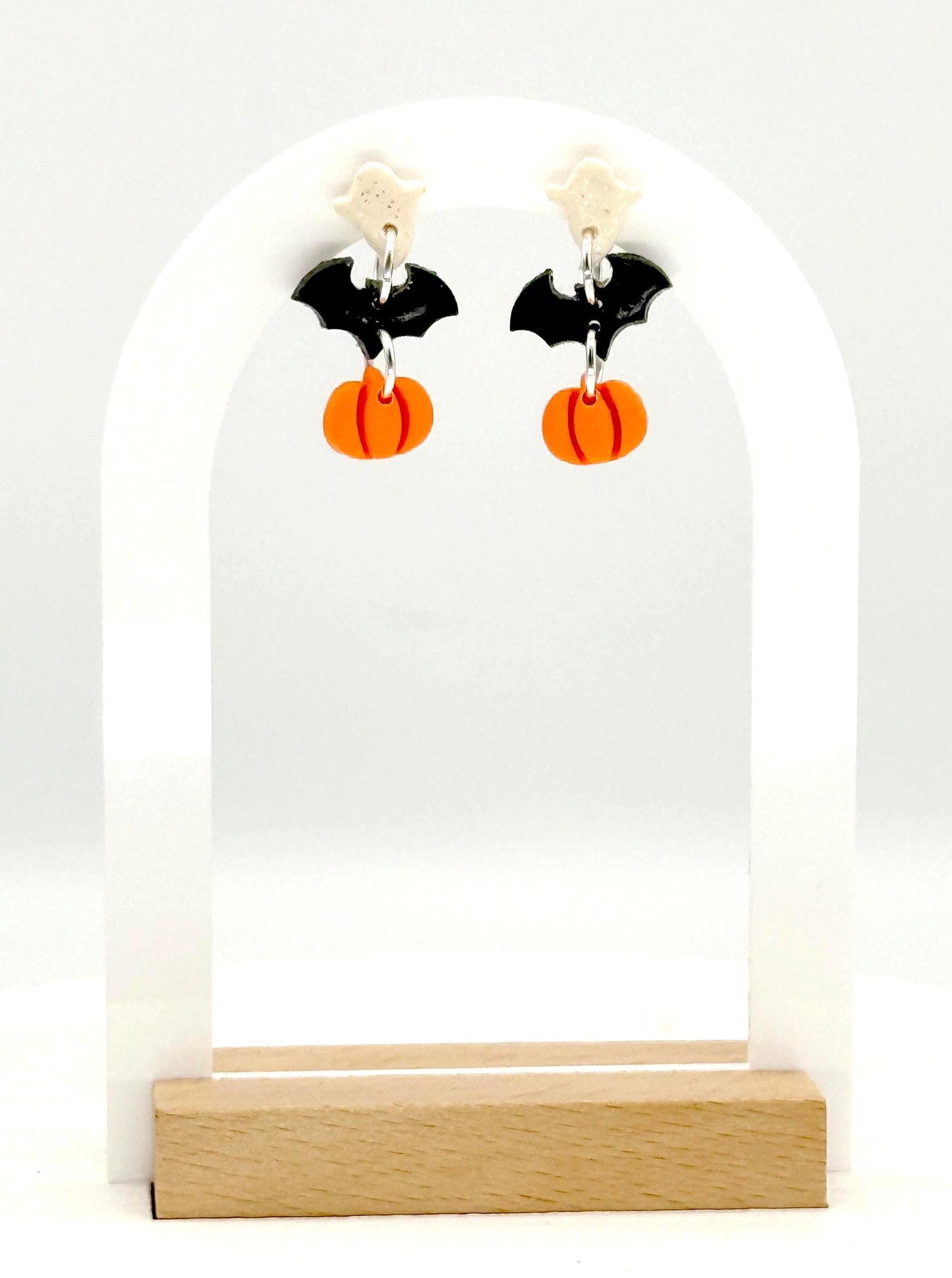 Ghost Bat Pumpkin Halloween Earrings: Polymer Clay Spooky Jewelry
