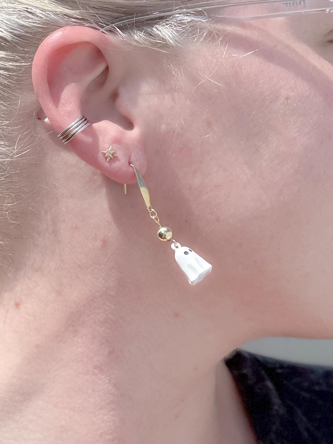 Ghost Dangle Earrings with Gold Accents | Spooky-Cute Halloween Jewelry