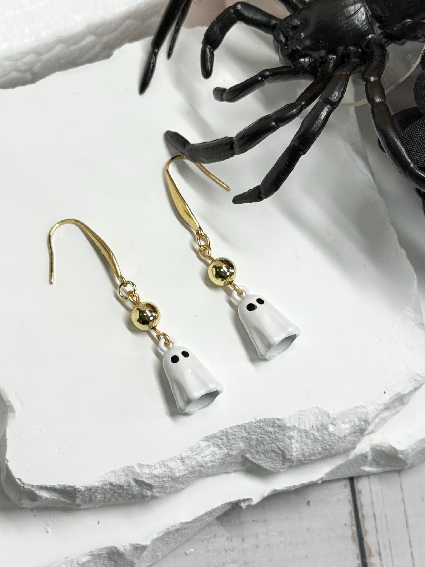 Ghost Dangle Earrings with Gold Accents | Spooky-Cute Halloween Jewelry