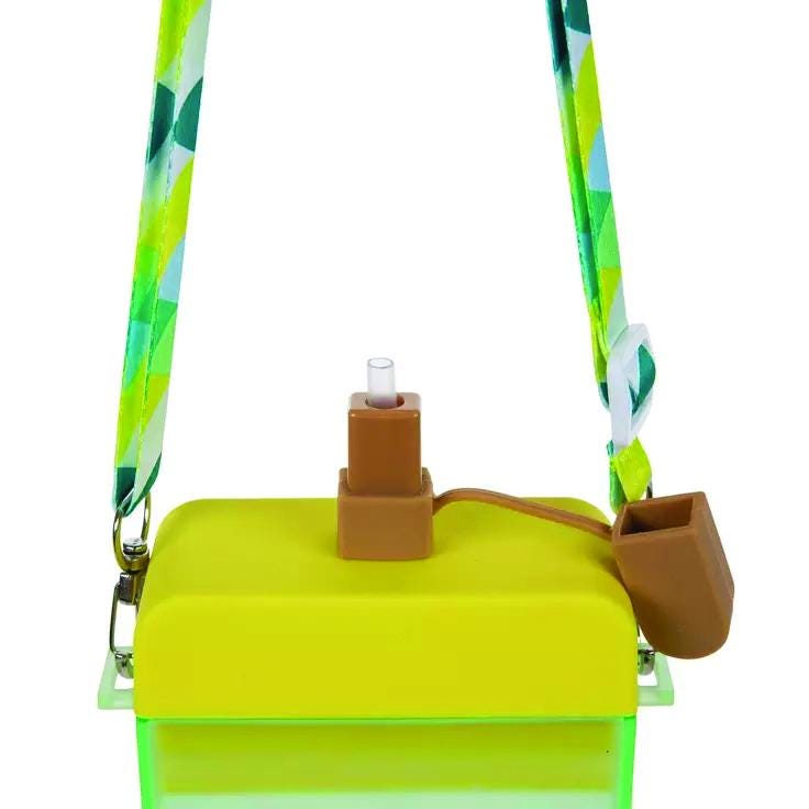 Funny 'Sip Happens' Holographic Water Bottle: Green & Yellow with Carry Strap