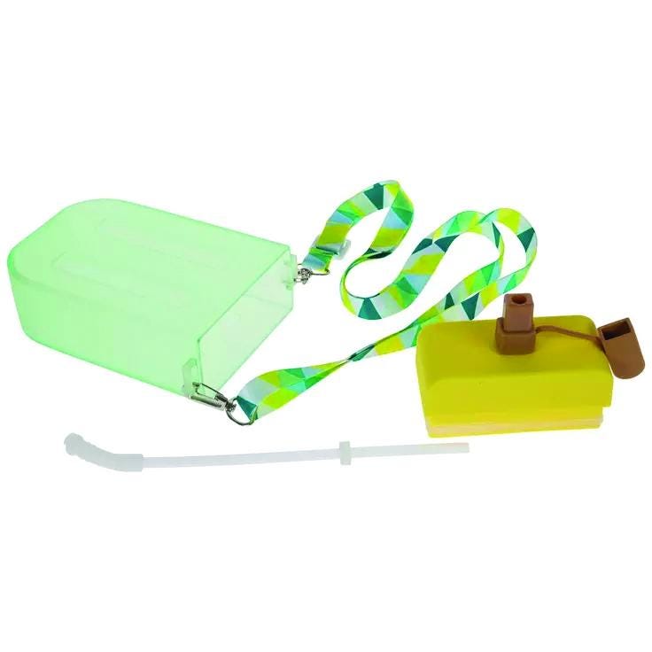 Funny 'Sip Happens' Holographic Water Bottle: Green & Yellow with Carry Strap