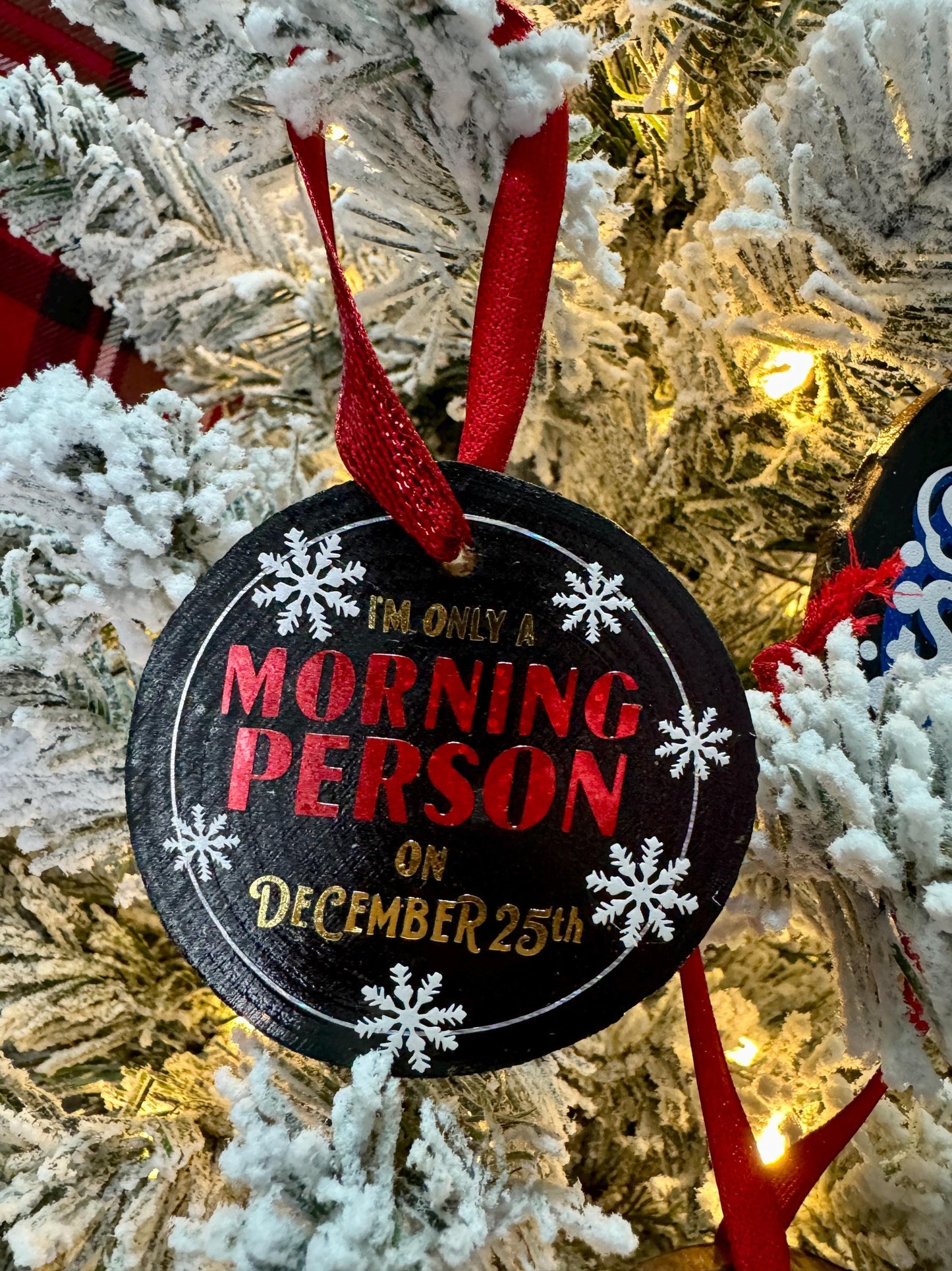 Funny Wood Slice Christmas Ornaments – Customizable Quotes & Sparkly Vinyl Design