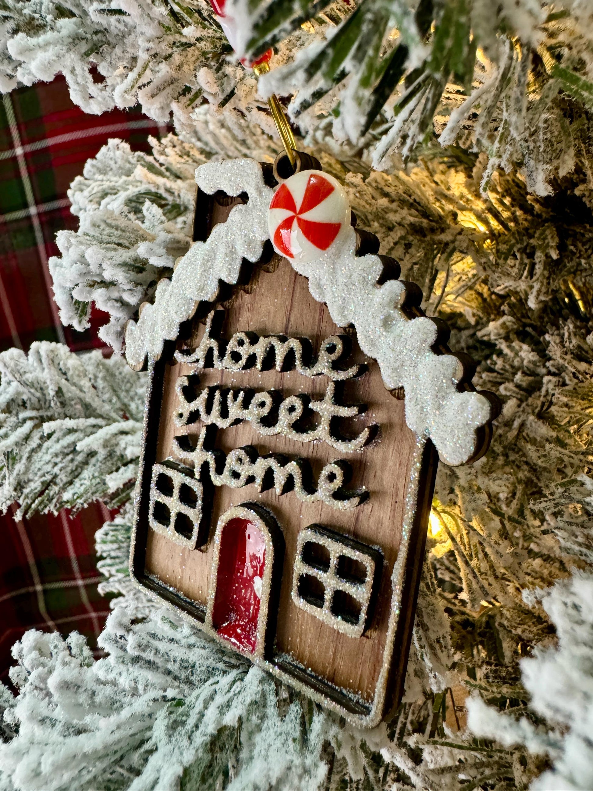 Handmade Gingerbread House Ornament – Home Sweet Home with Peppermint Candy Hanger