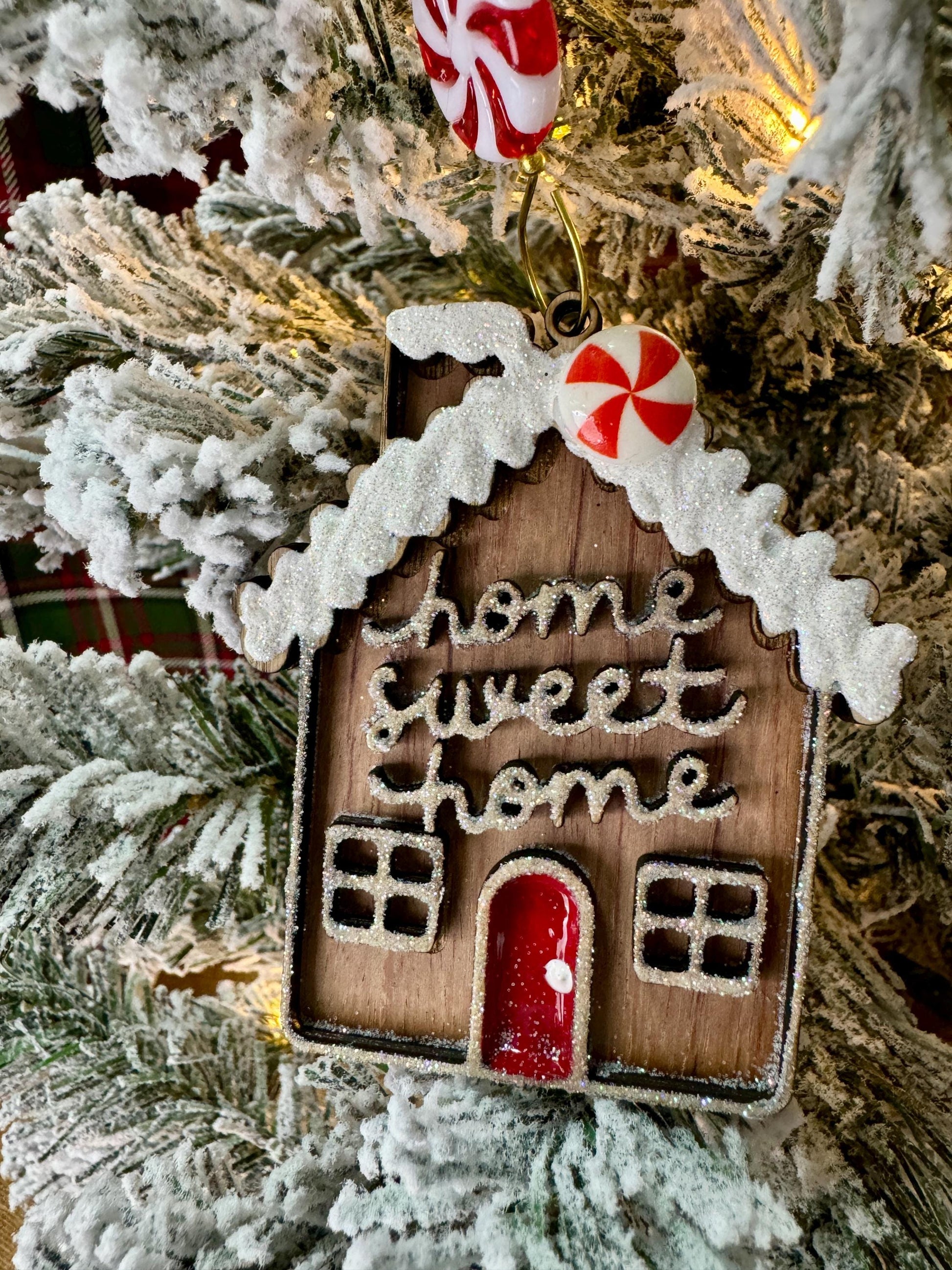 Handmade Gingerbread House Ornament – Home Sweet Home with Peppermint Candy Hanger