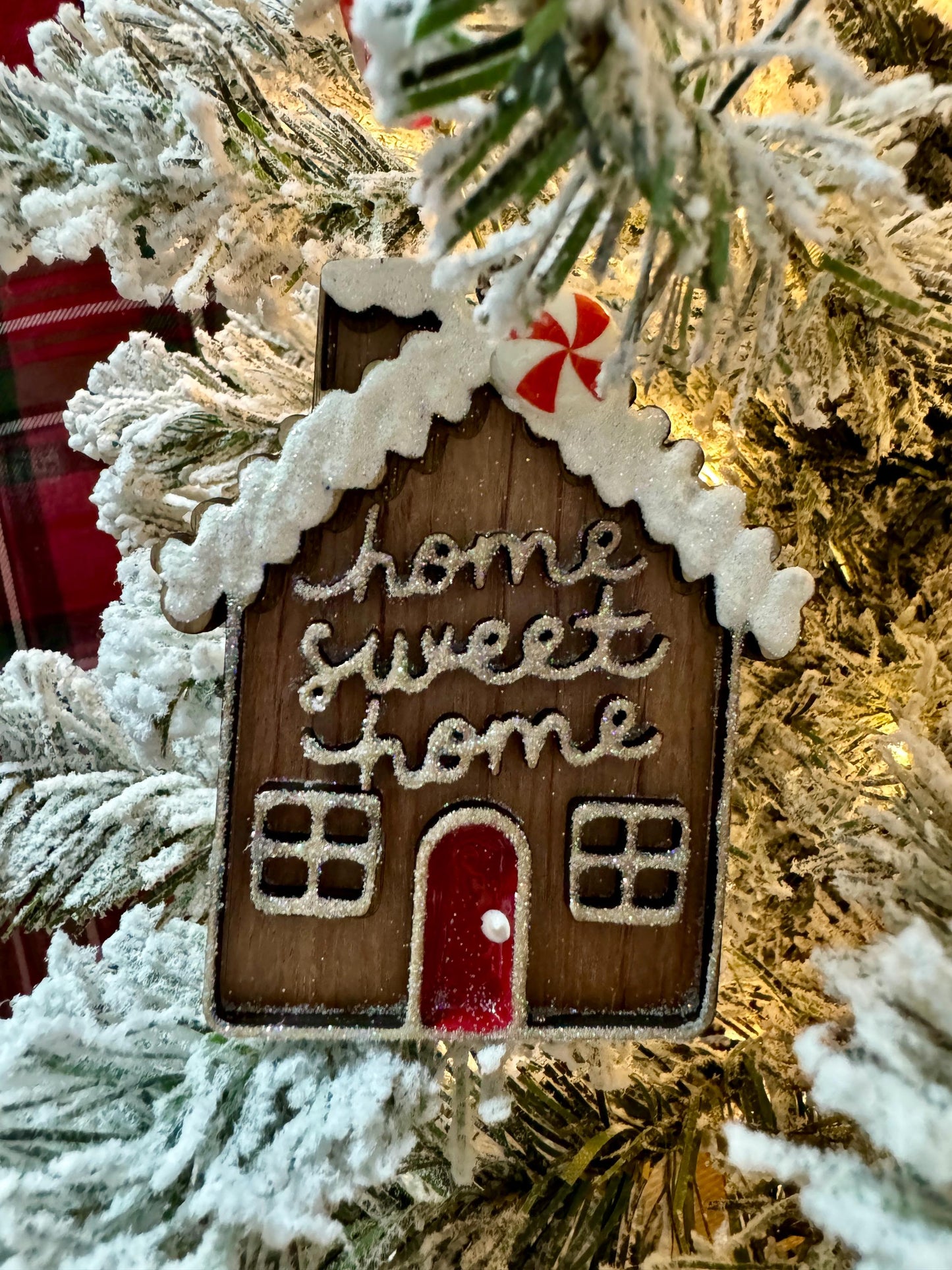 Handmade Gingerbread House Ornament – Home Sweet Home with Peppermint Candy Hanger