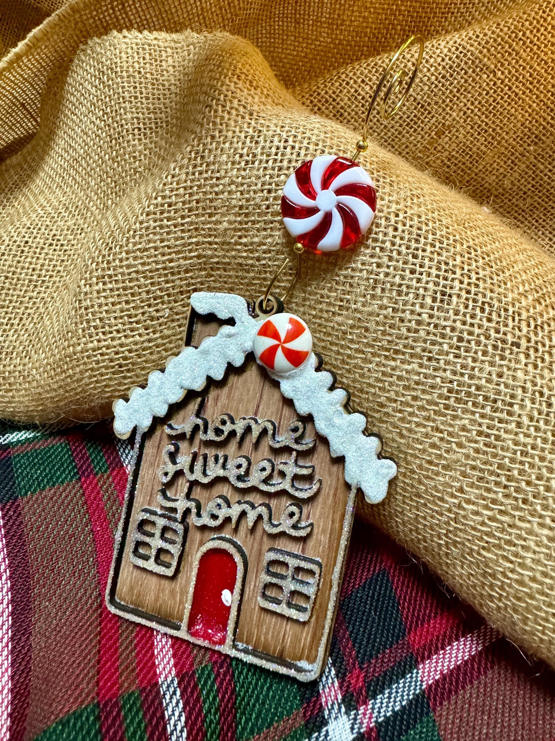 Handmade Gingerbread House Ornament – Home Sweet Home with Peppermint Candy Hanger