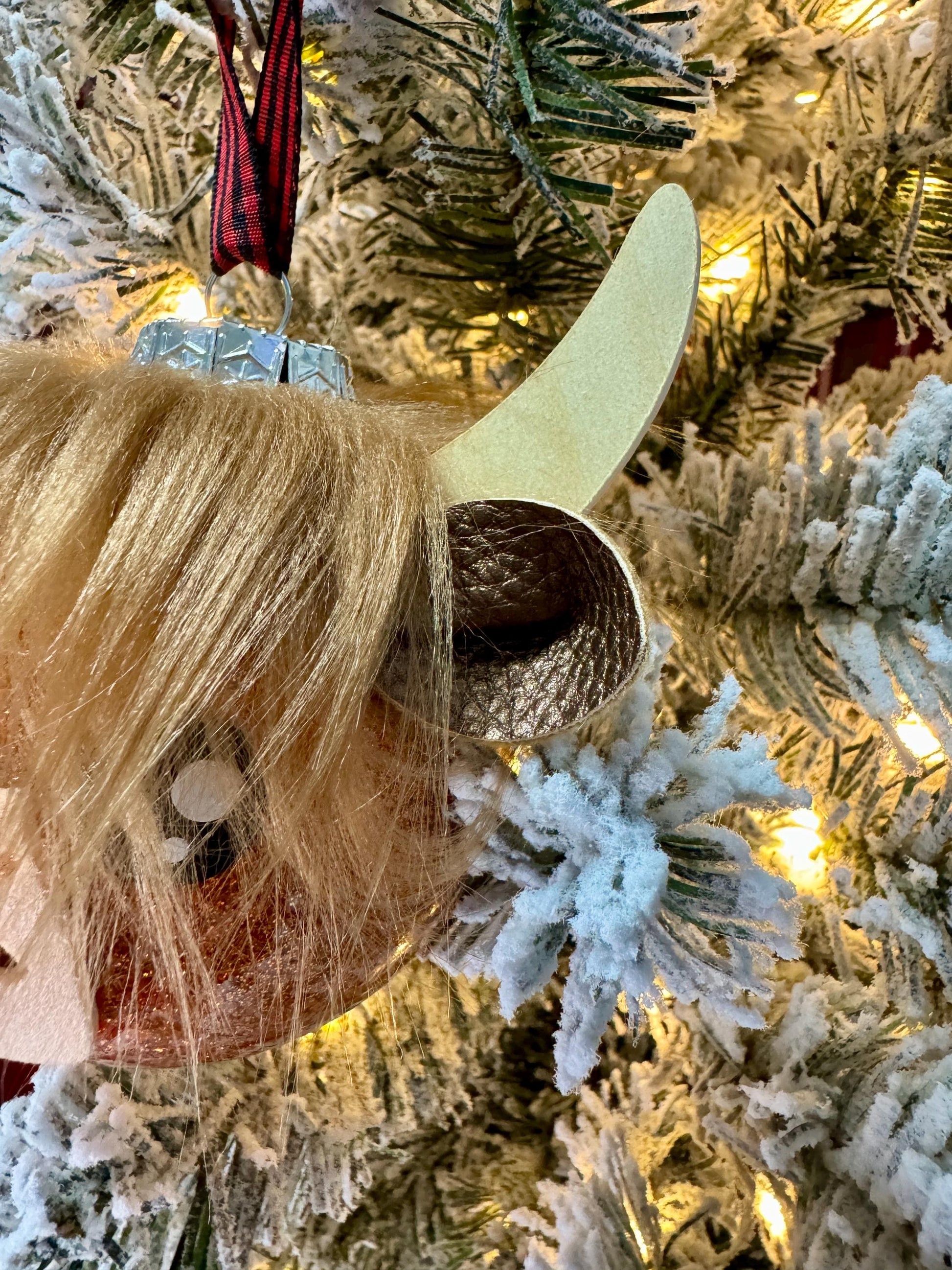 Highland Cow Ornament: Copper Glitter Bulb with Faux Fur