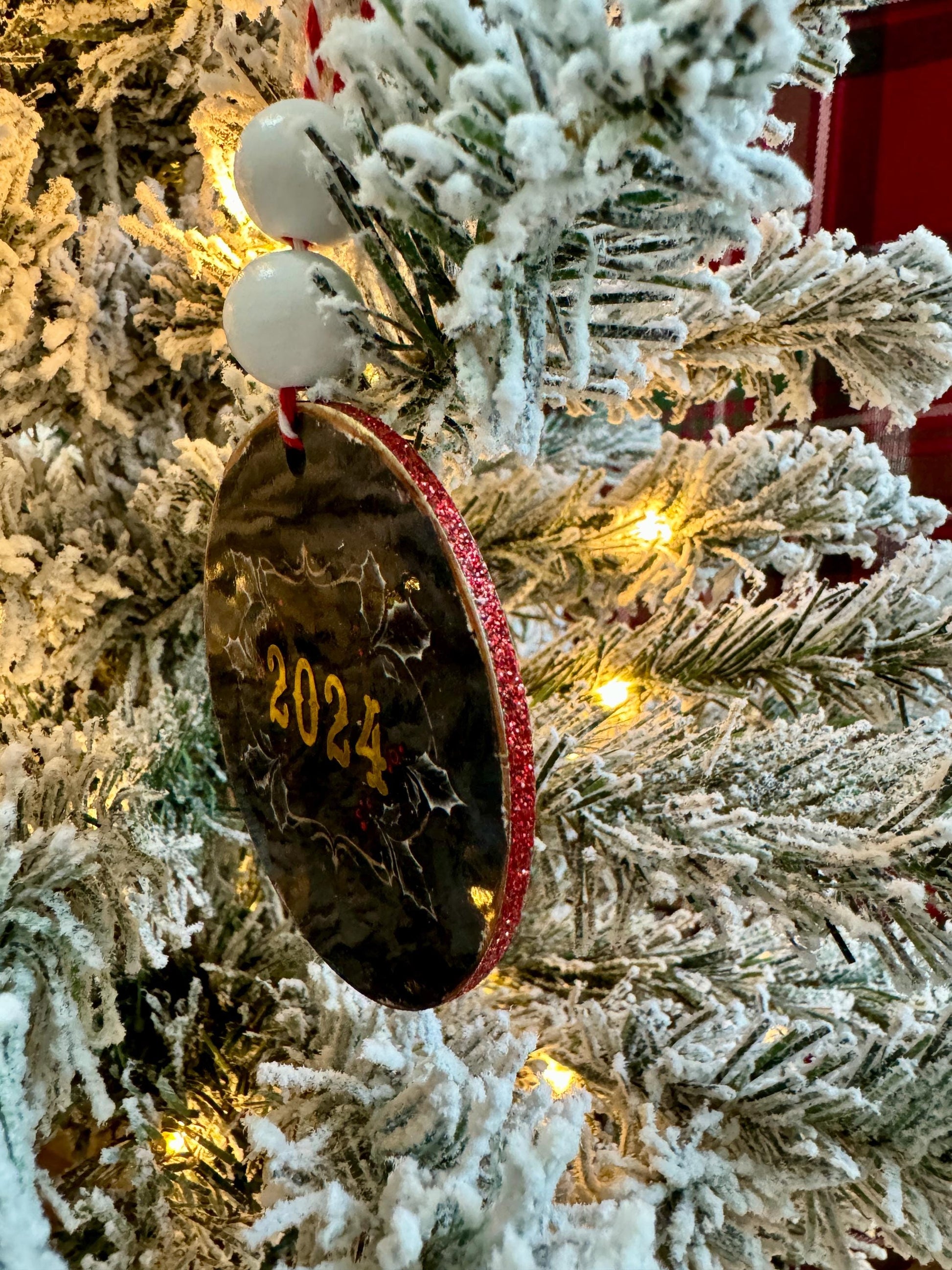 Rustic Chalkboard Shatterproof Ornament - "On the Naughty List. I Regret Nothing!" - Ivy Leaves and Holly Berries - Christmas Decoration