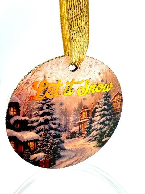 Vintage Christmas Ornament: Glitter Gold Foil Winter Wonderland Decor
