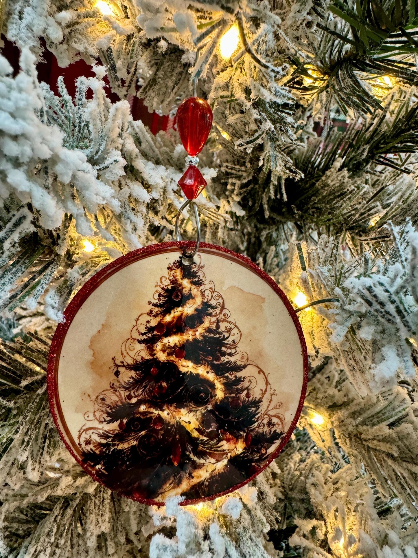 Vintage Christmas Ornament: Glitter Gold Foil Winter Wonderland Decor