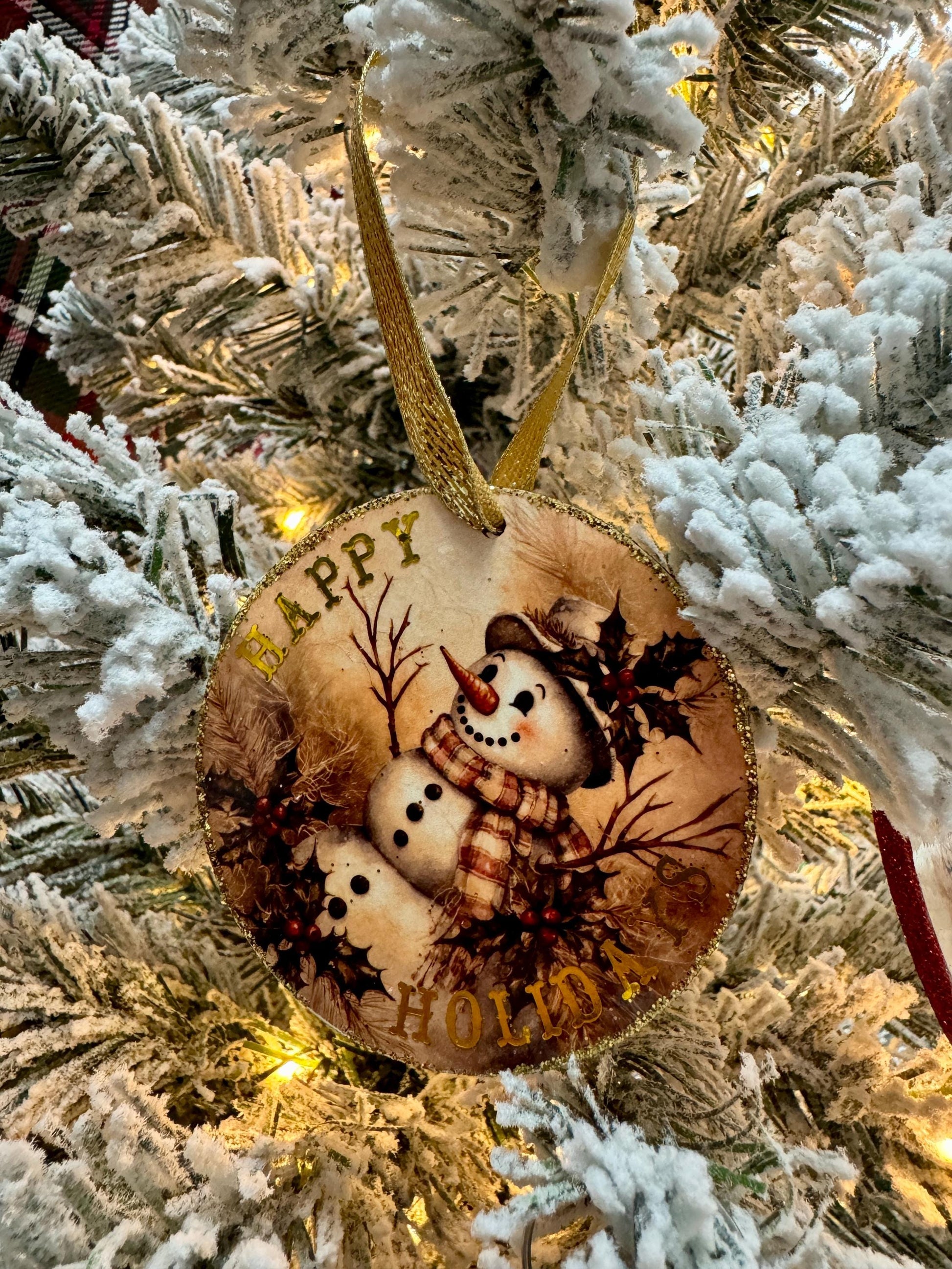 Vintage Christmas Ornament: Glitter Gold Foil Winter Wonderland Decor