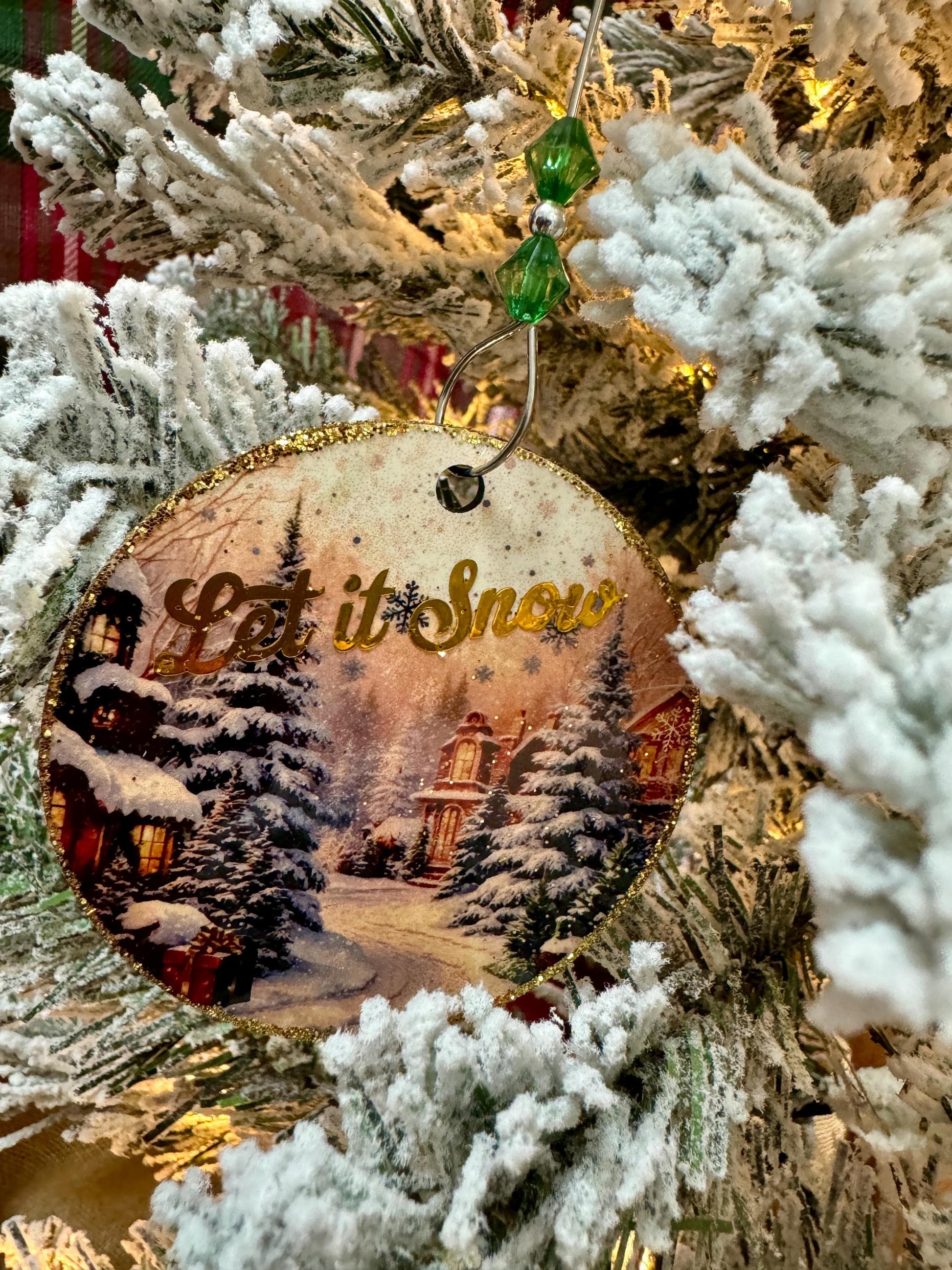Vintage Christmas Ornament: Glitter Gold Foil Winter Wonderland Decor