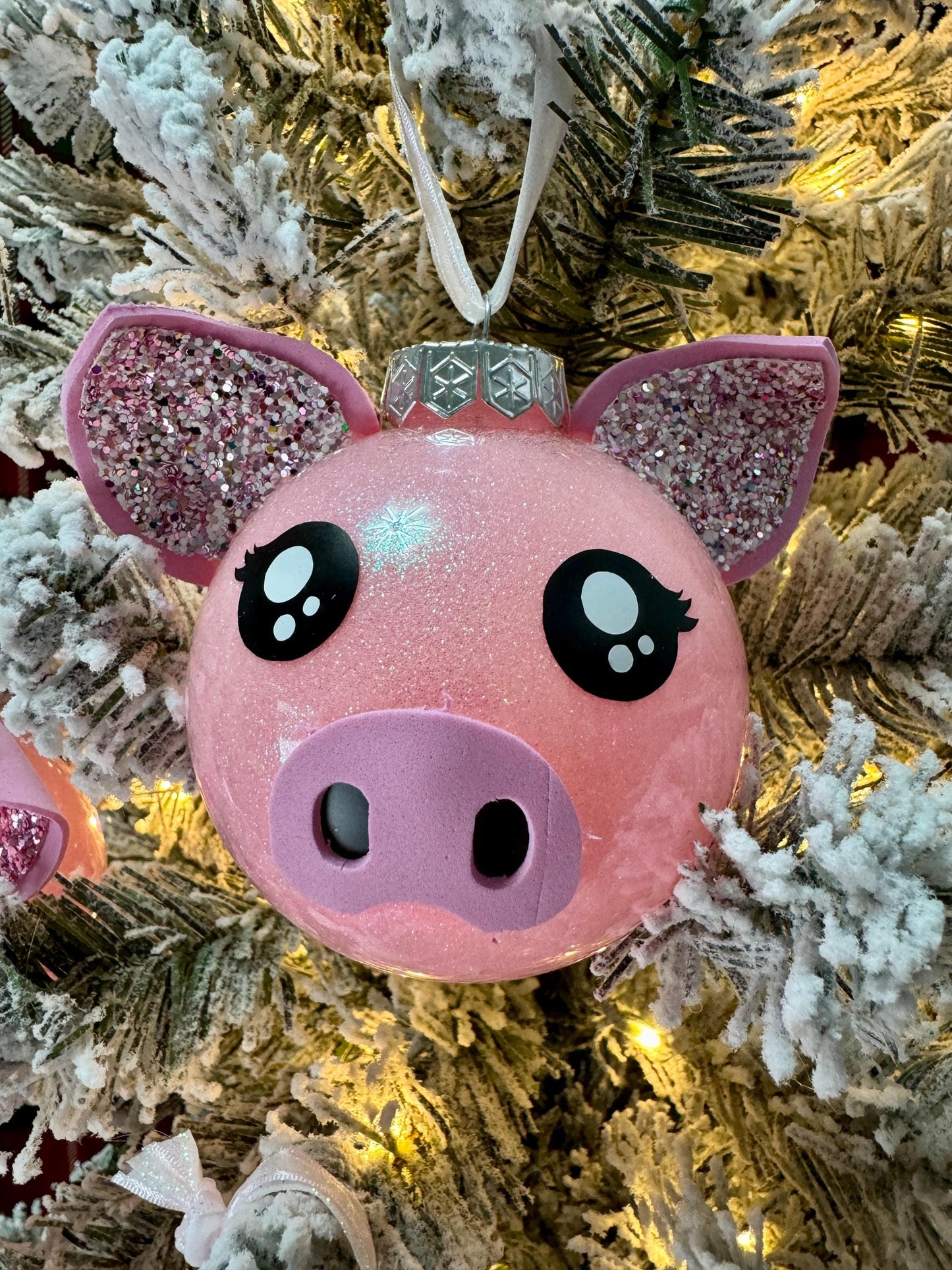 Pink Glitter Pig Ornament: Farm Animal Christmas Decor