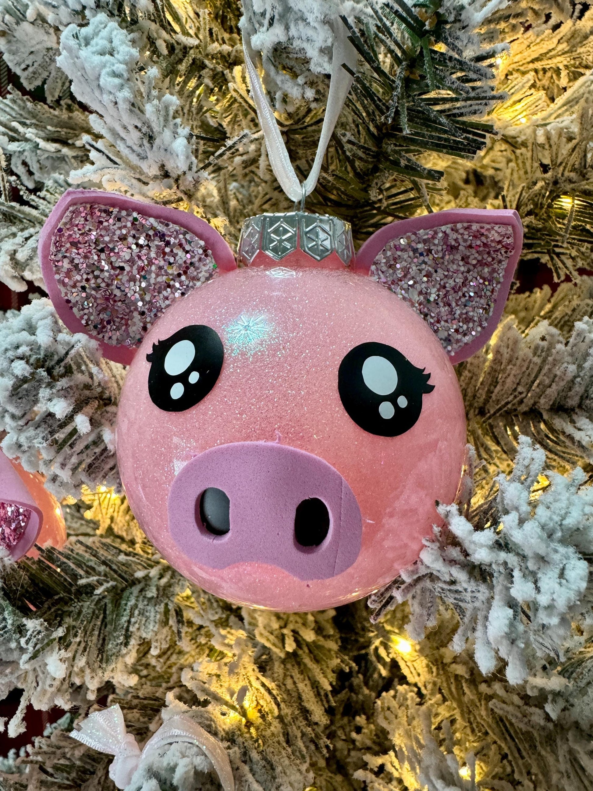 Pink Glitter Pig Ornament: Farm Animal Christmas Decor