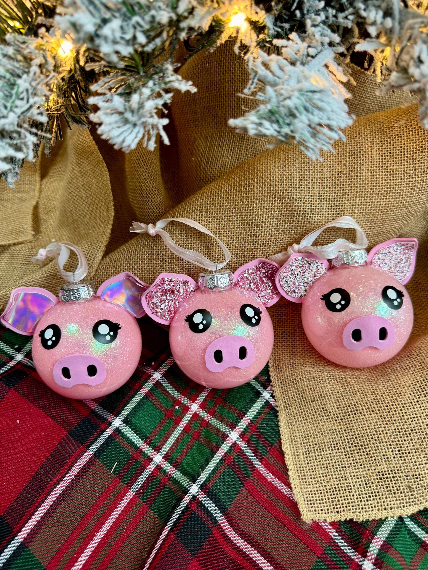 Pink Glitter Pig Ornament: Farm Animal Christmas Decor