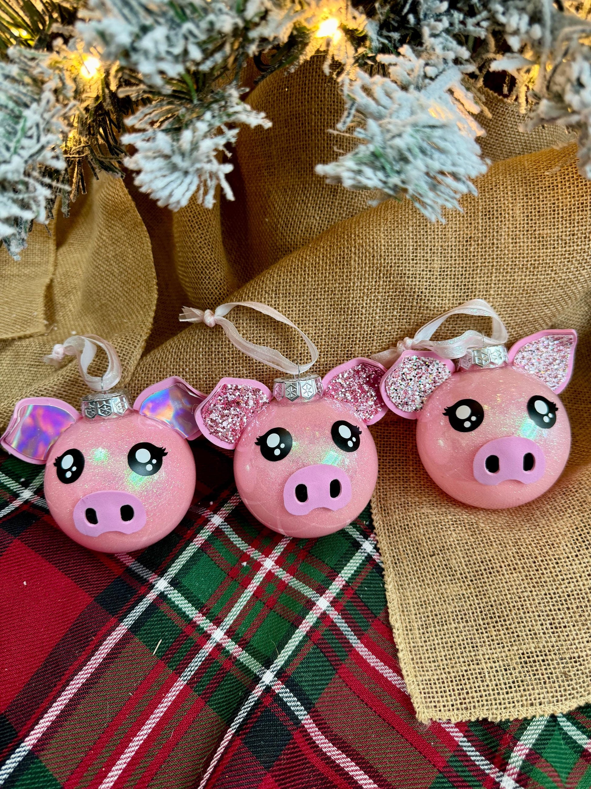 Pink Glitter Pig Ornament: Farm Animal Christmas Decor