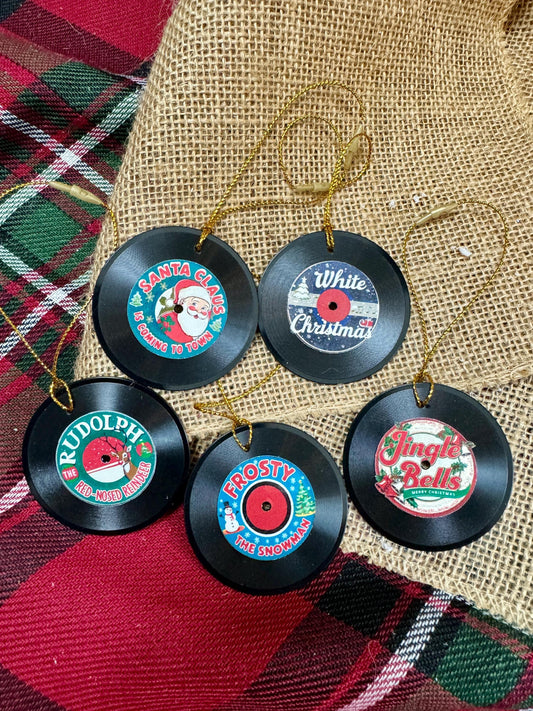 Vinyl Record Christmas Ornaments: Classic Song Designs, Set of 5